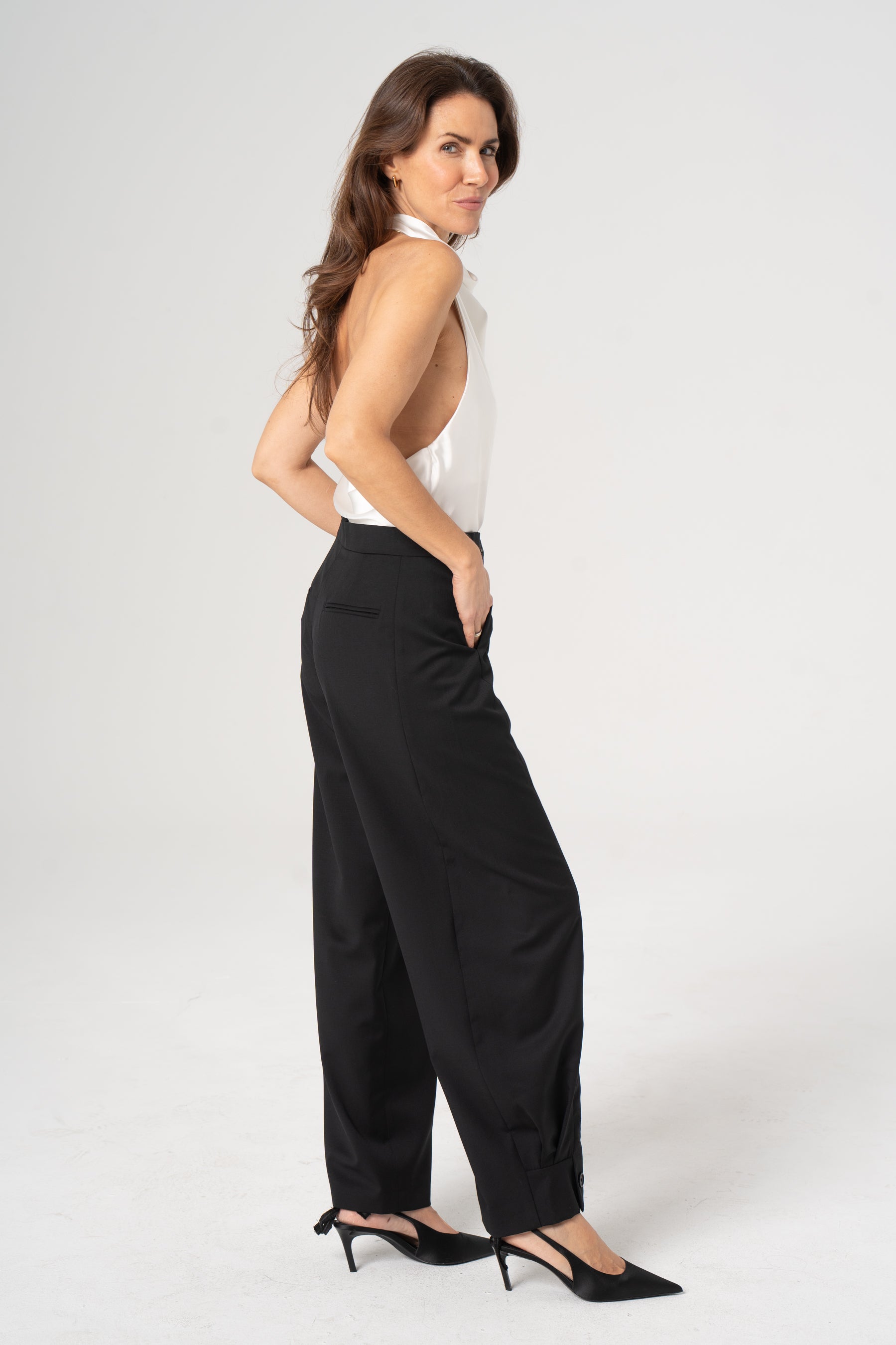 ROMA black wool trousers