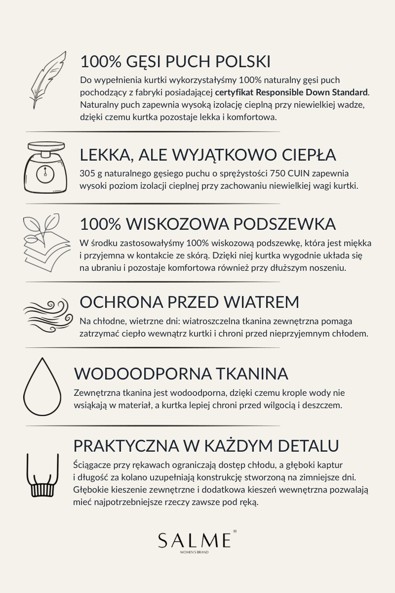 Płaszcz puchowy GAJA czarny, 100% gęsi puch