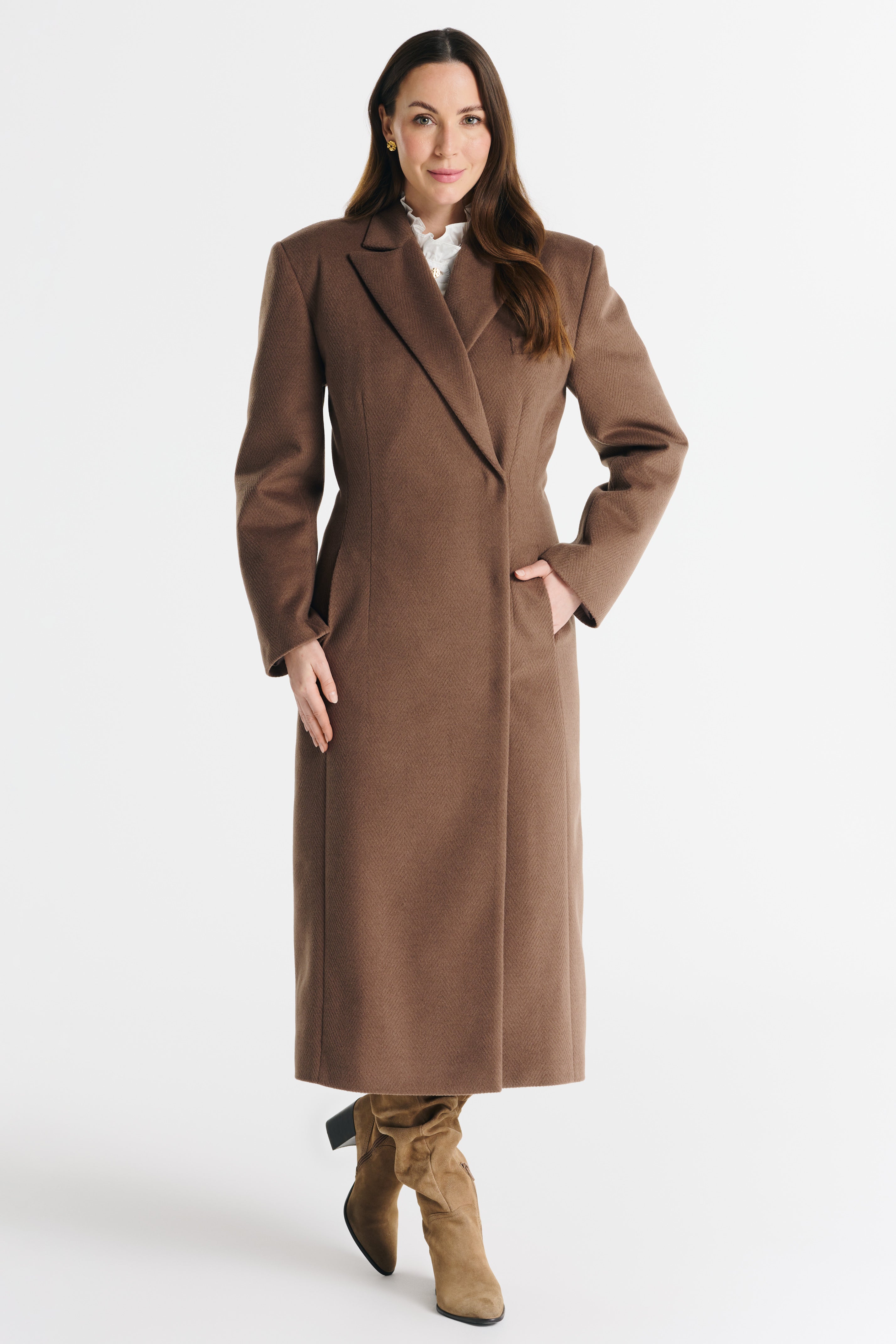FRANKIE light chocolate herringbone coat