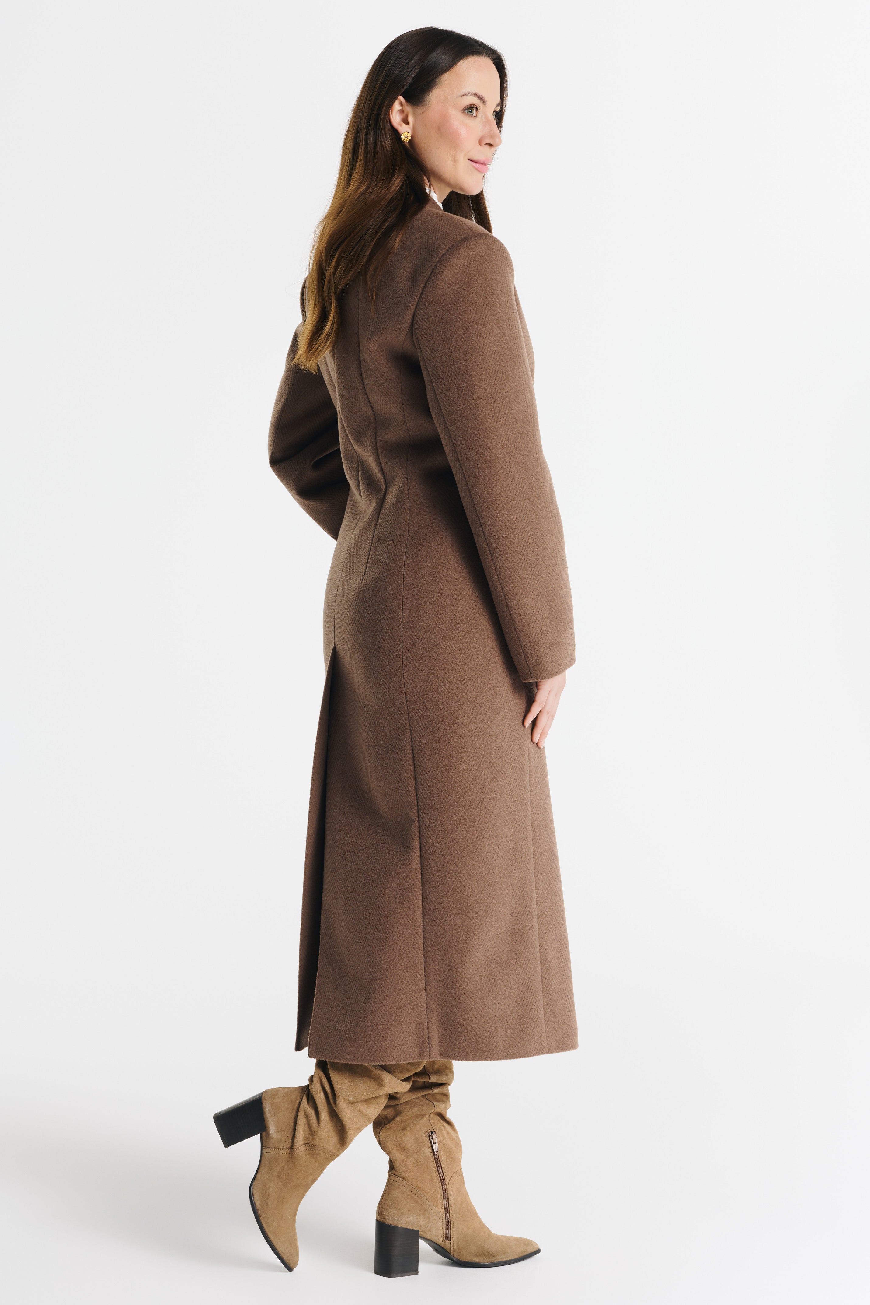 FRANKIE light chocolate herringbone coat
