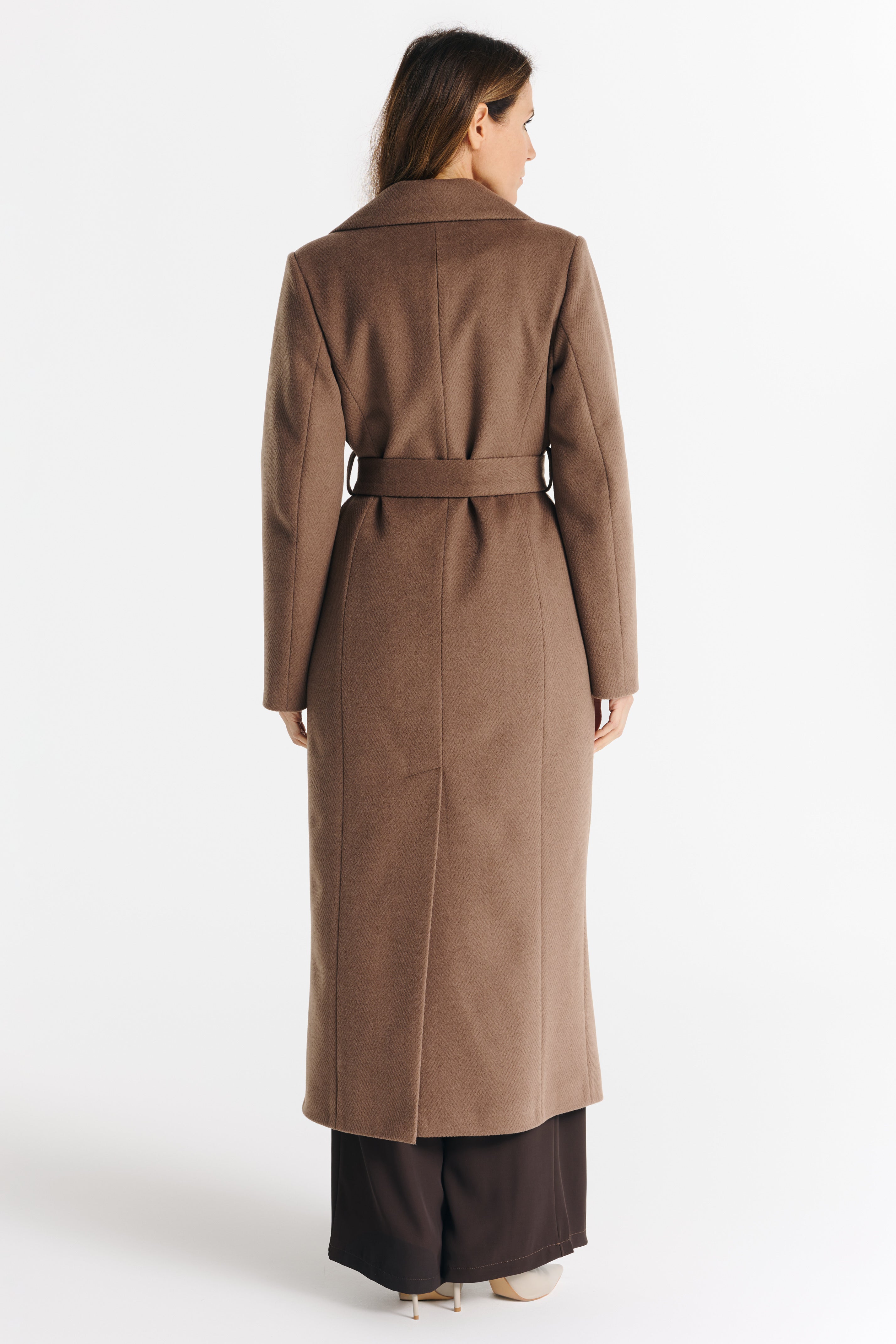 VERONA maxi coat light chocolate herringbone
