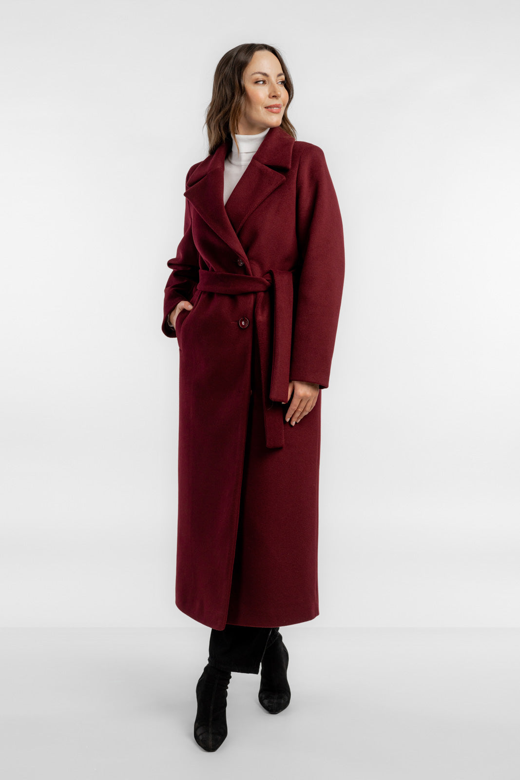 Verona Burgundy Alpaca Coat - salme.pl