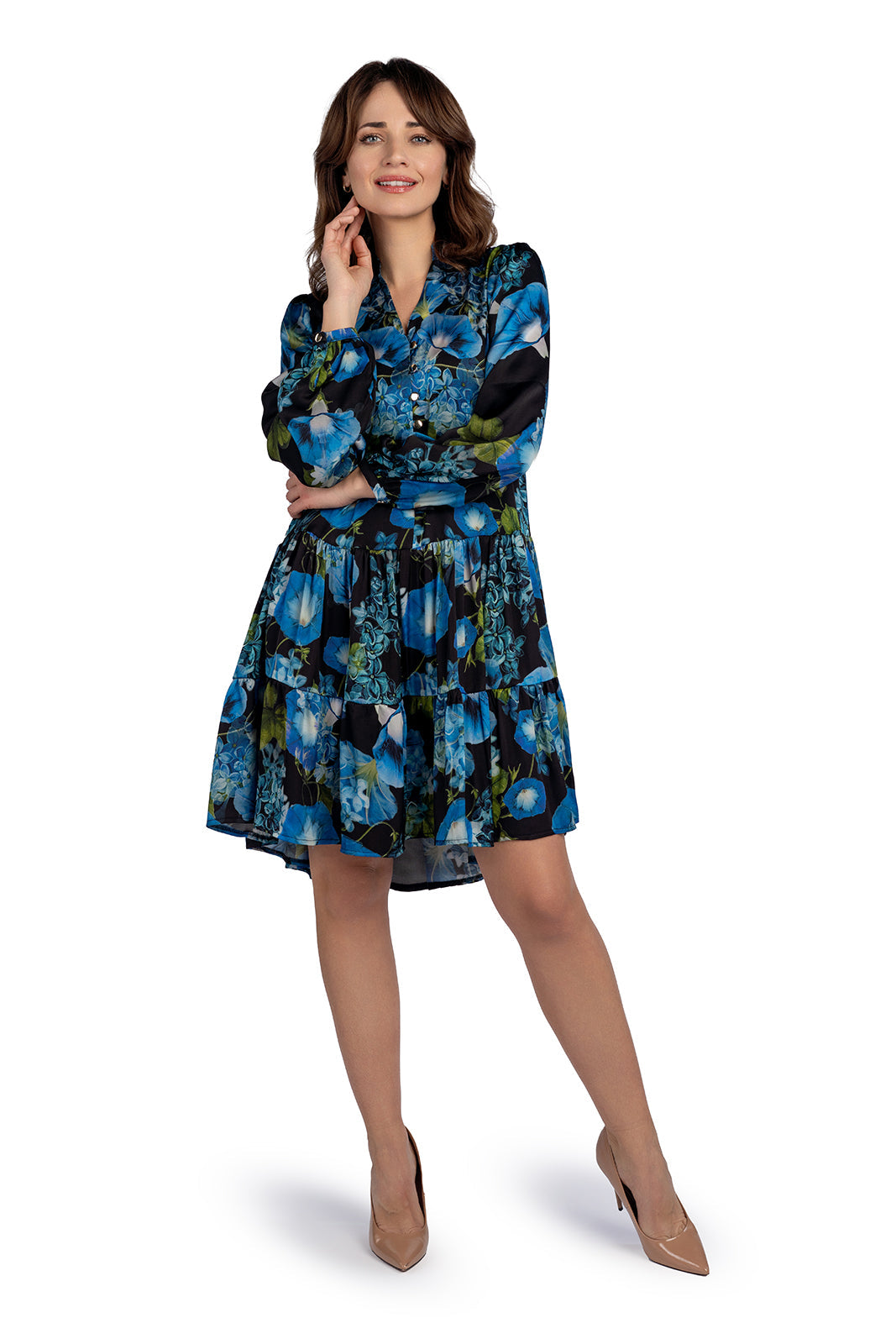 AURORA dress with navy blue flowers