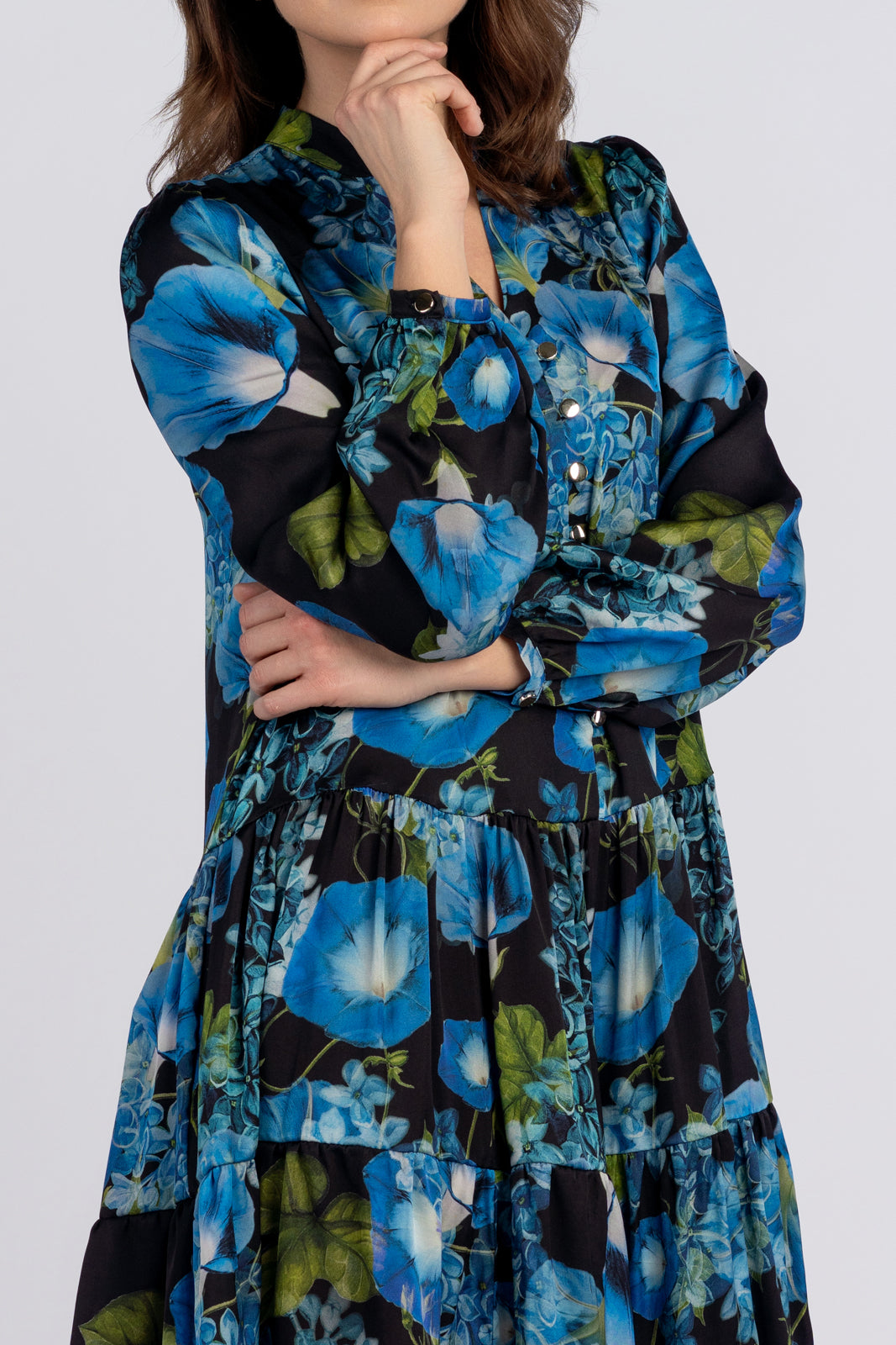 AURORA dress with navy blue flowers