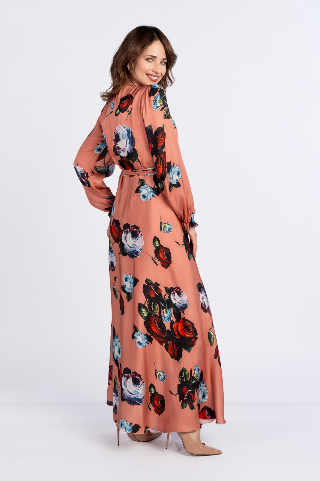 JASMINE dress, orange with roses