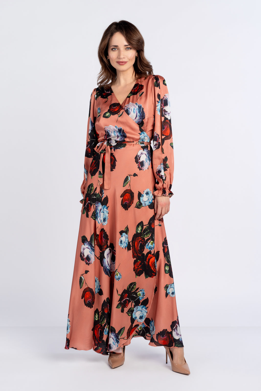 JASMINE dress, orange with roses