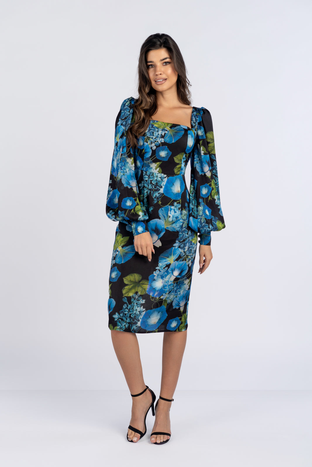 MARINA dress with navy blue flowers