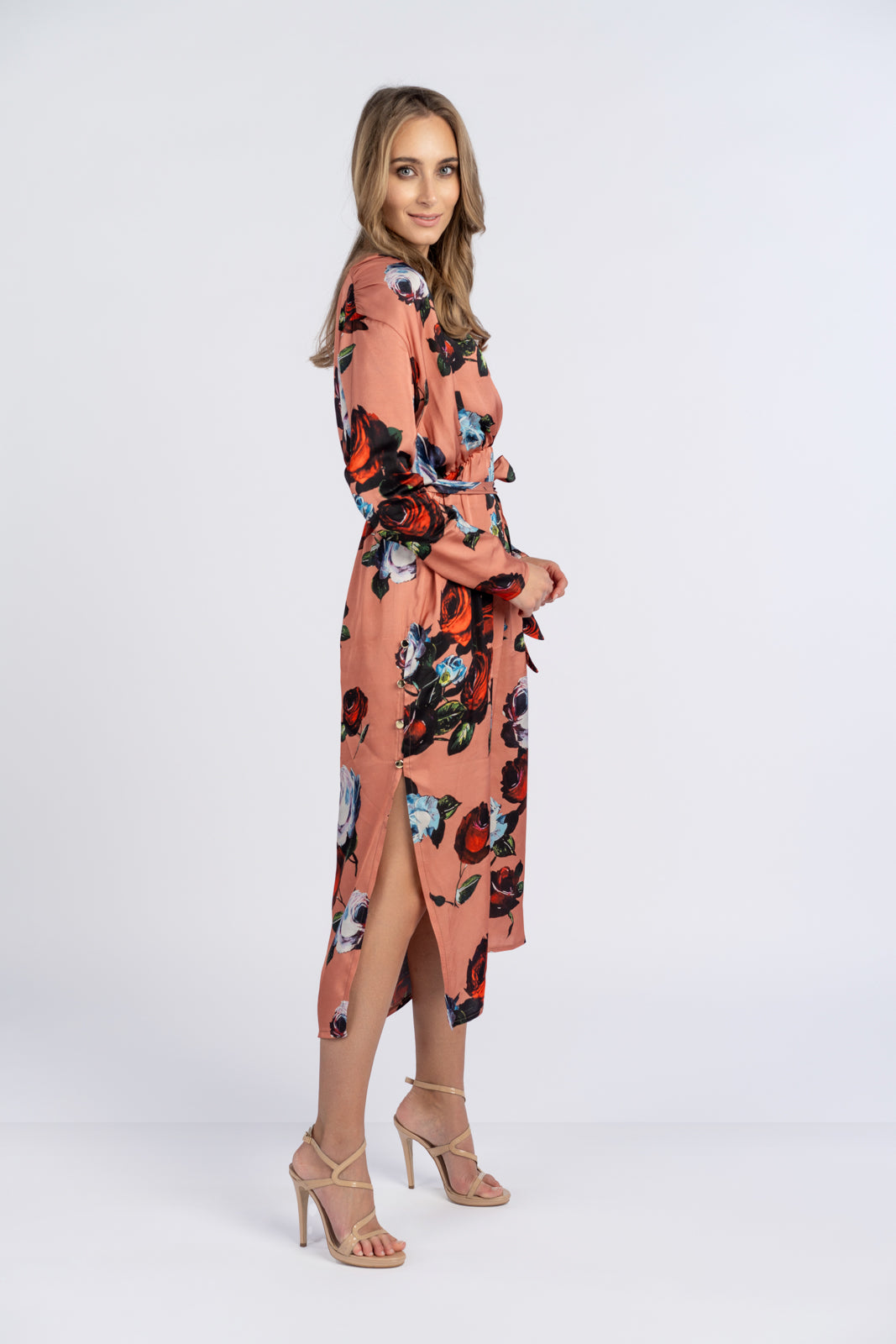 SELENA dress, orange with roses