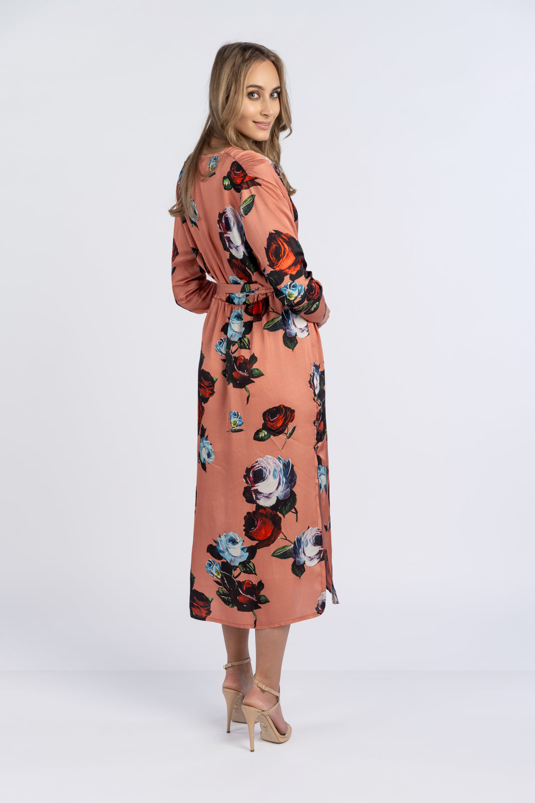 SELENA dress, orange with roses