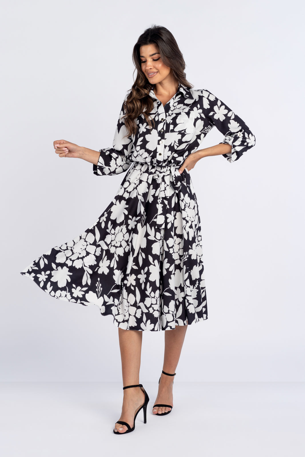 SOFIA dress with black and white flowers