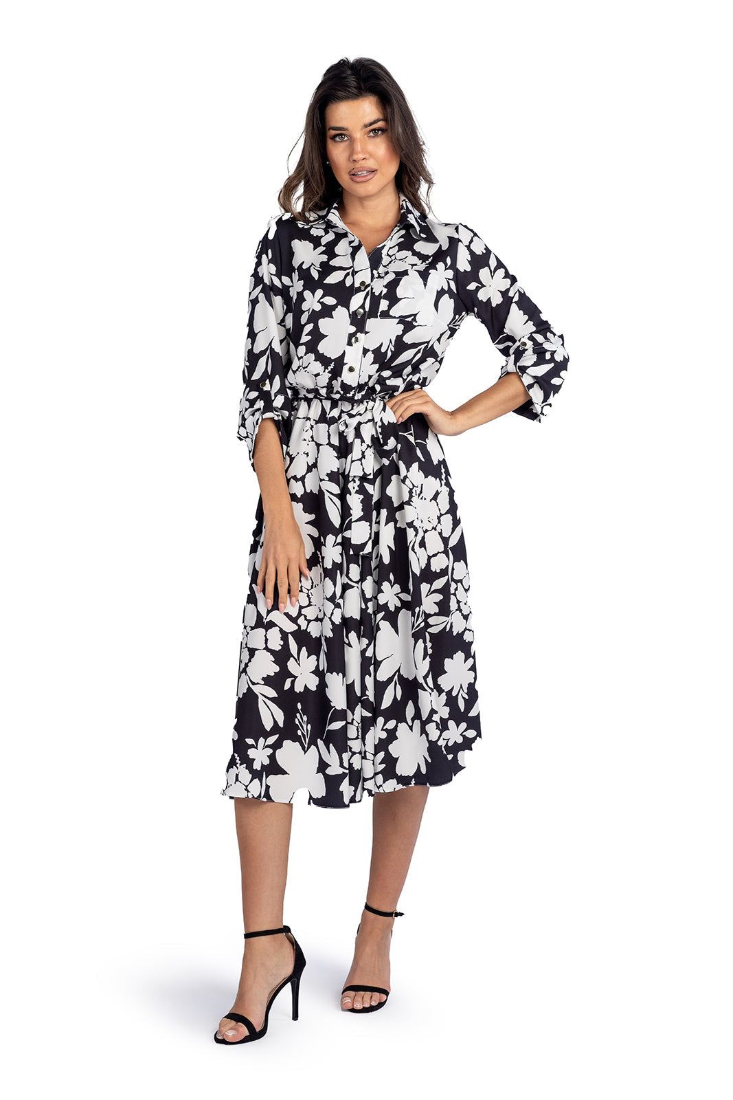 SOFIA dress with black and white flowers