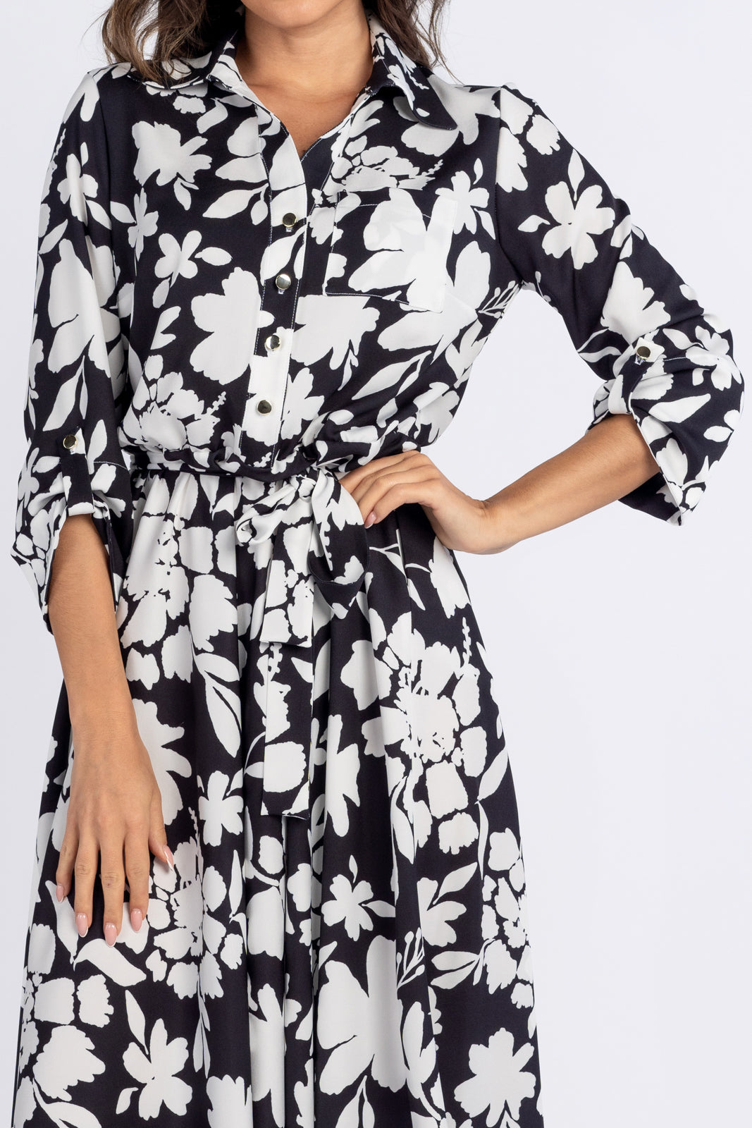 SOFIA dress with black and white flowers