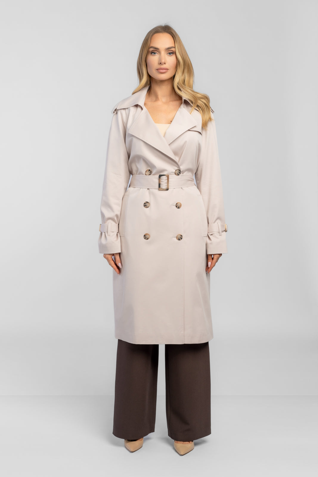 ADRIANNA latte trench coat