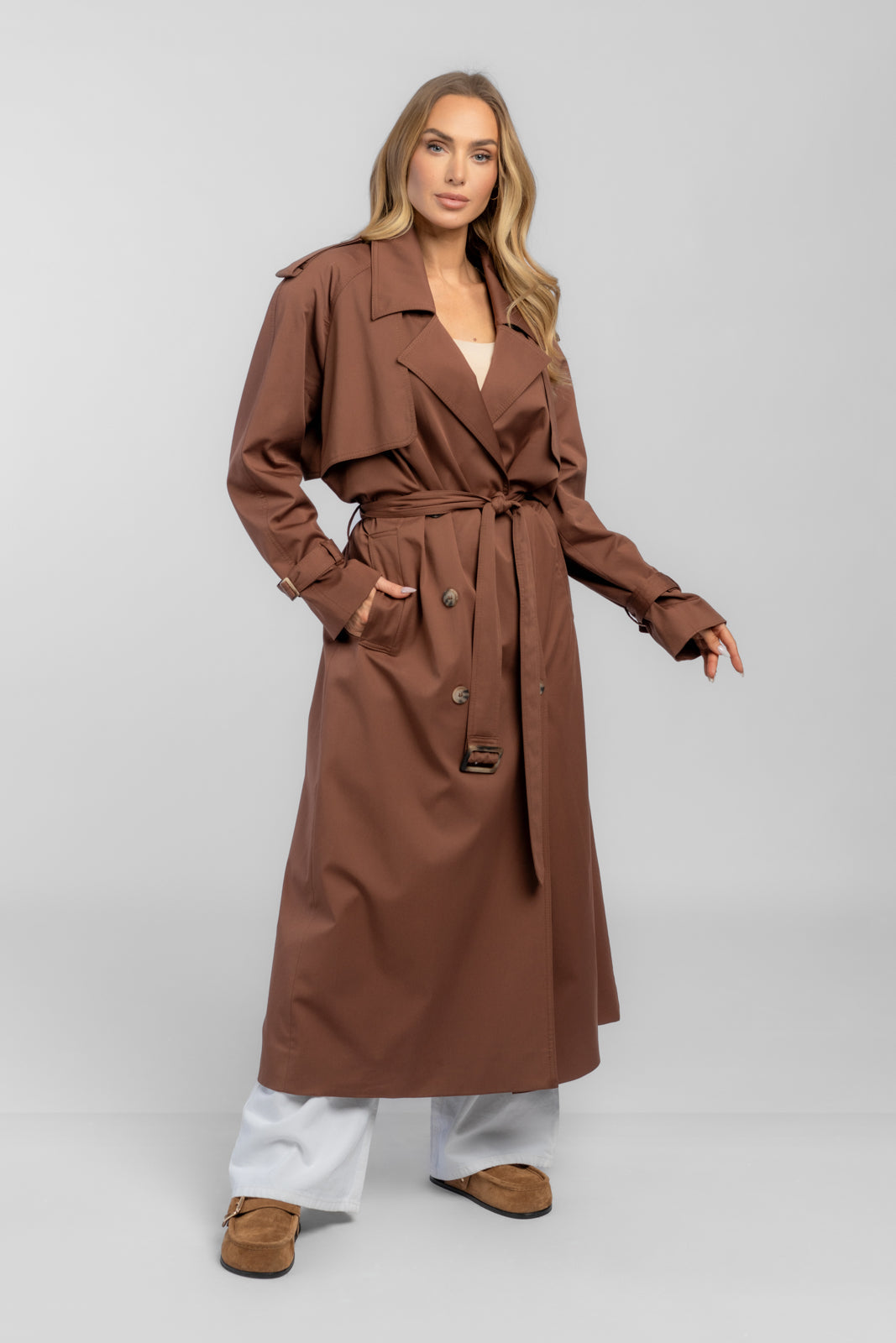 DESIGN - Trench-coat court en imitation cuir avec col cheminée