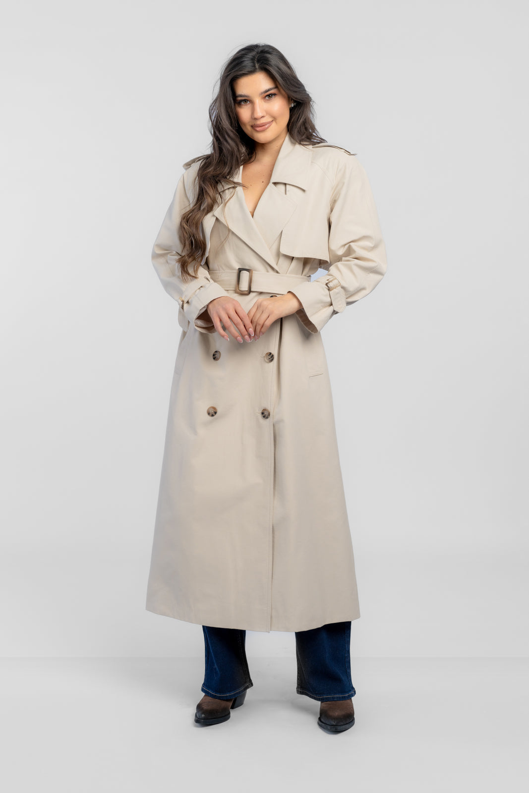 CYNTIA cream trench coat