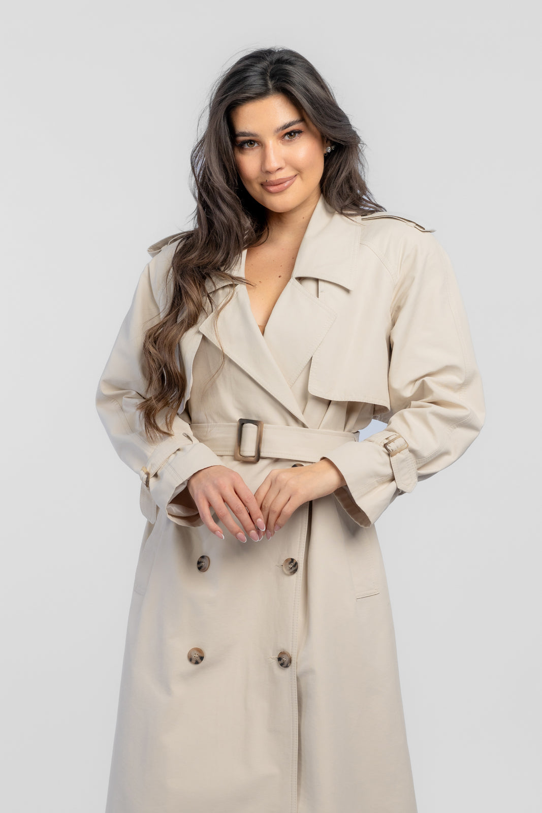 CYNTIA cream trench coat