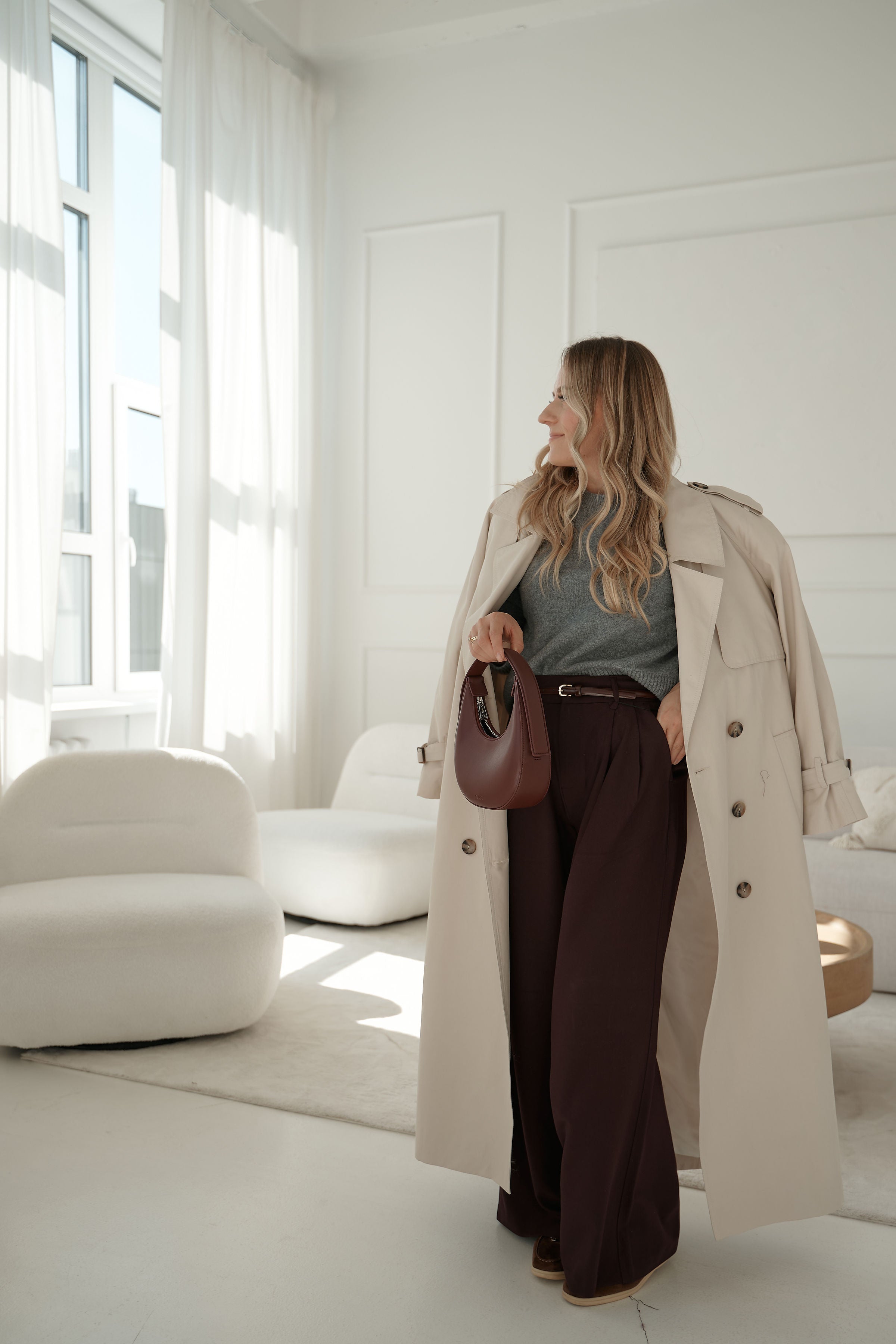 CYNTIA cream trench coat