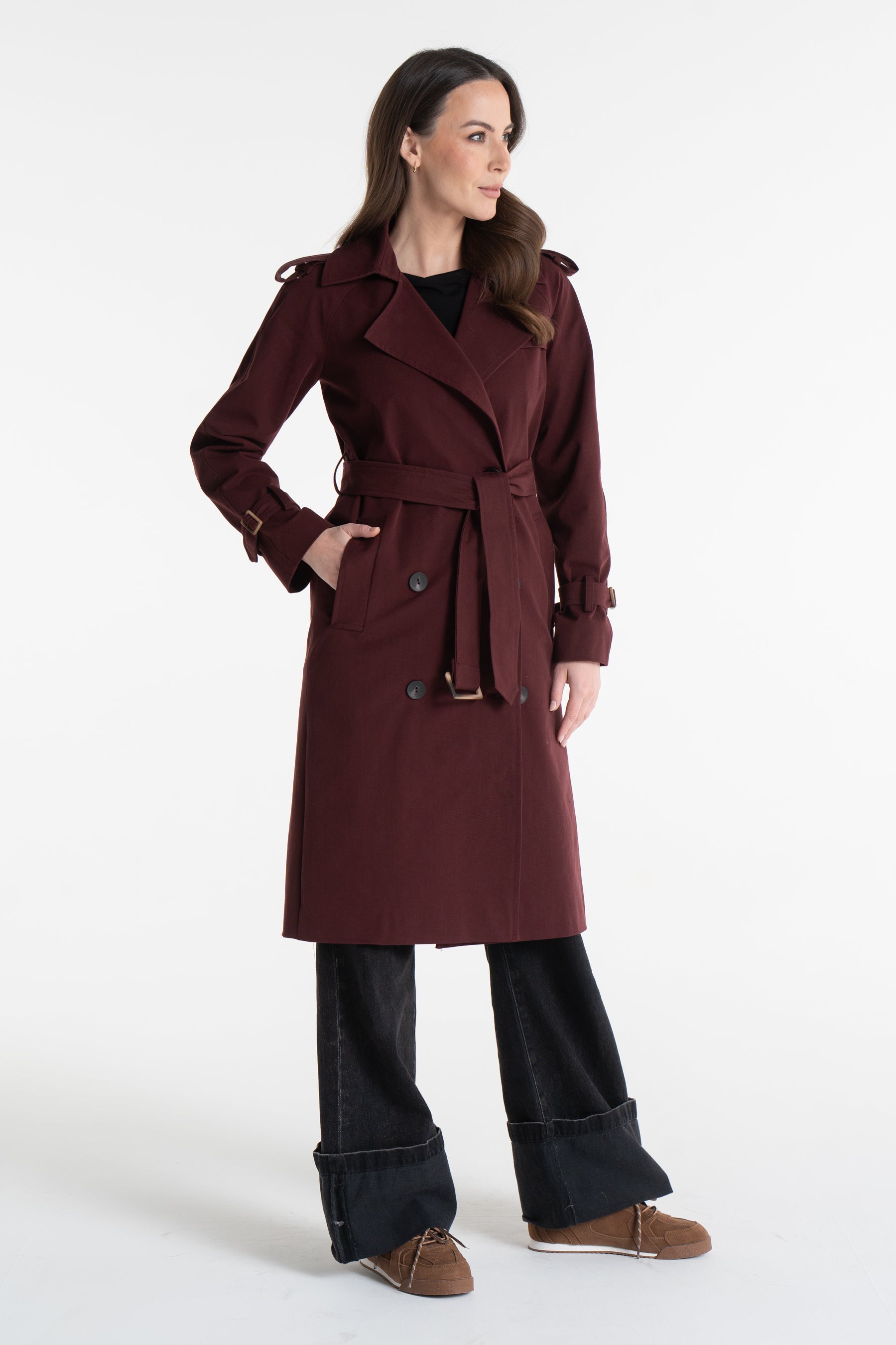 Trencz ADRIANNA midi bordowy