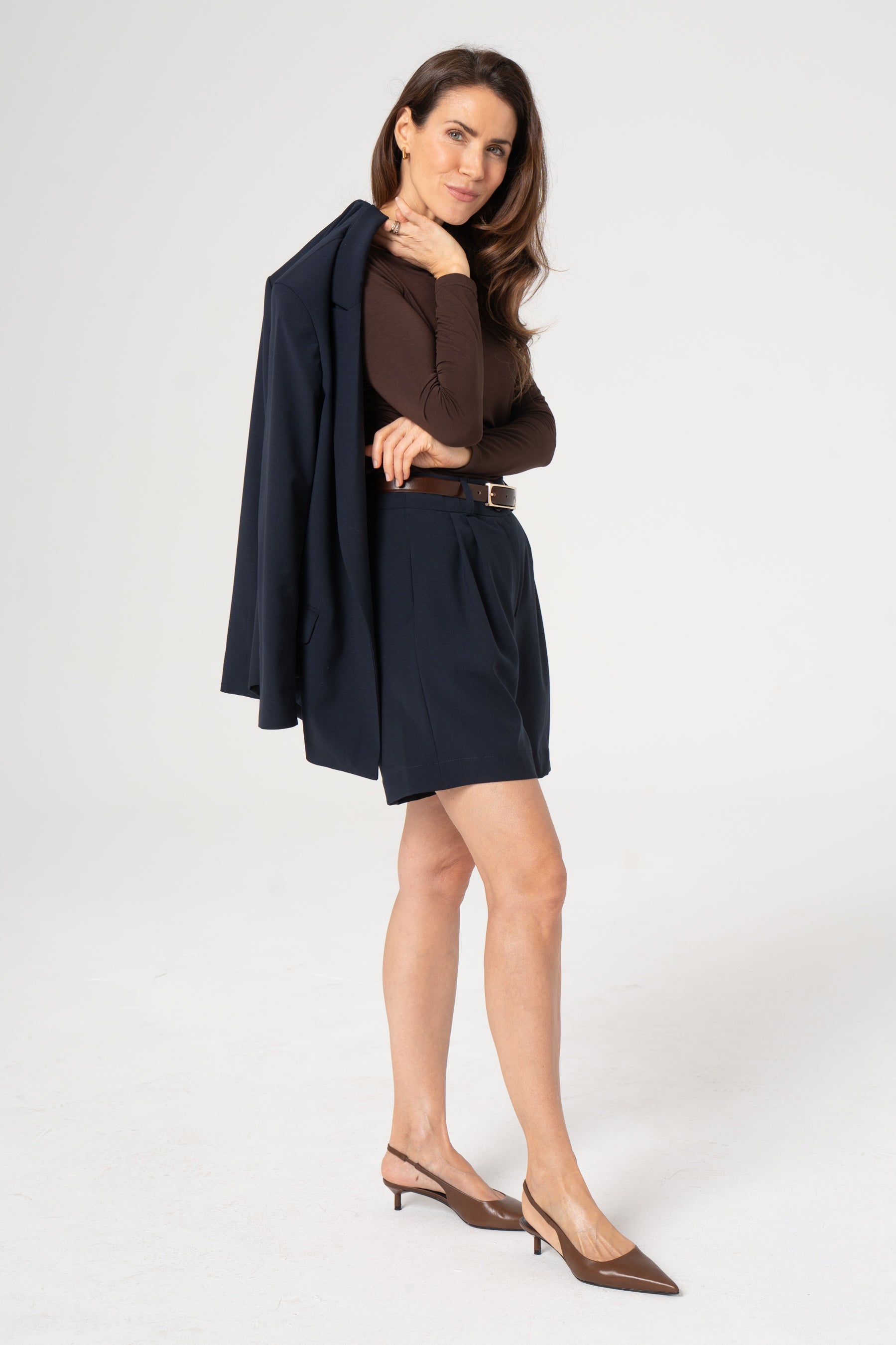 POLA navy wool shorts