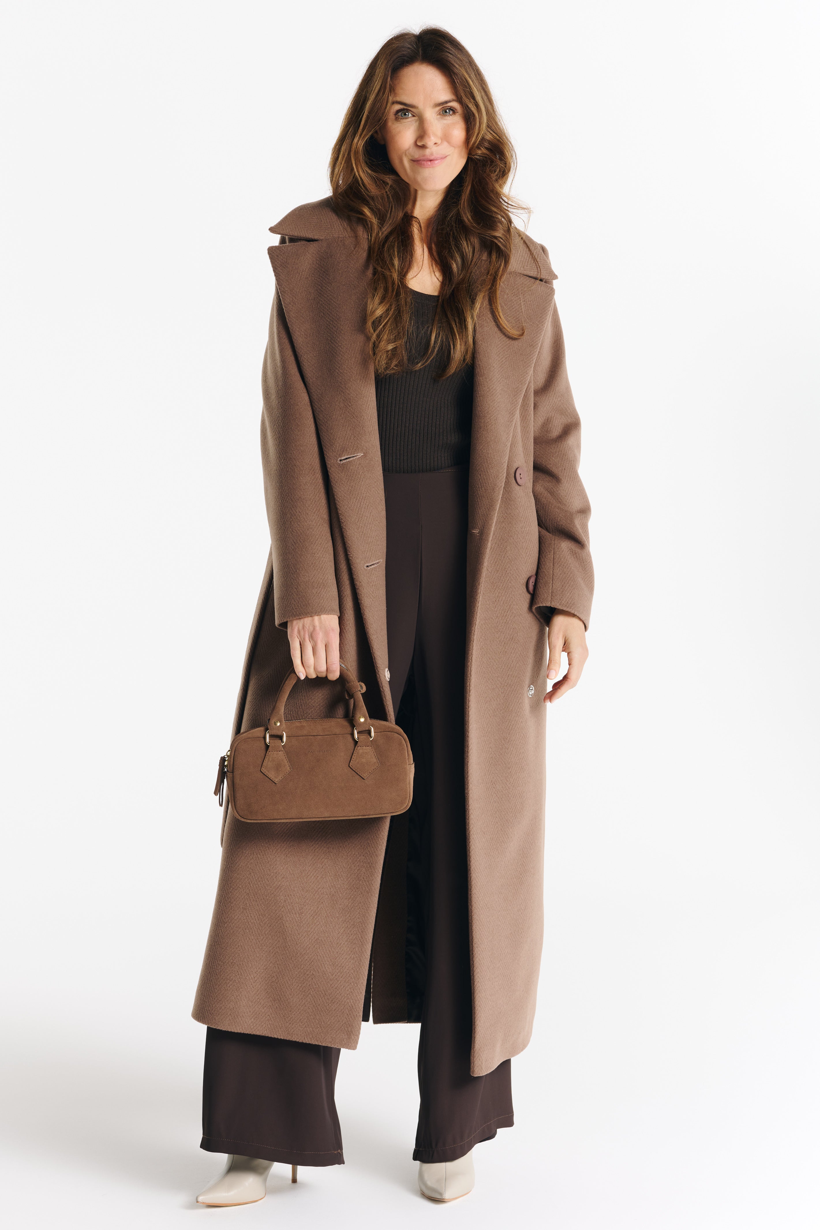 Verona maxi coat light chocolate herringbone - salme.pl