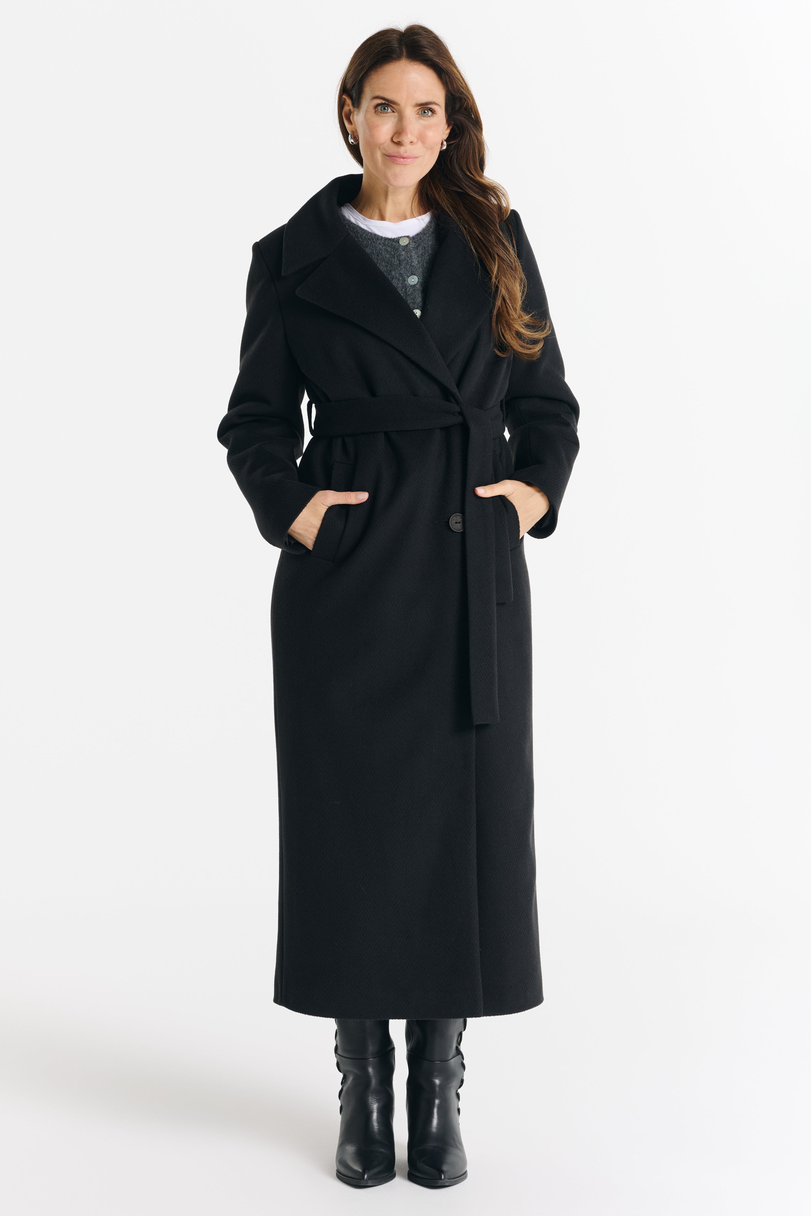 Verona maxi coat black herringbone - salme.pl