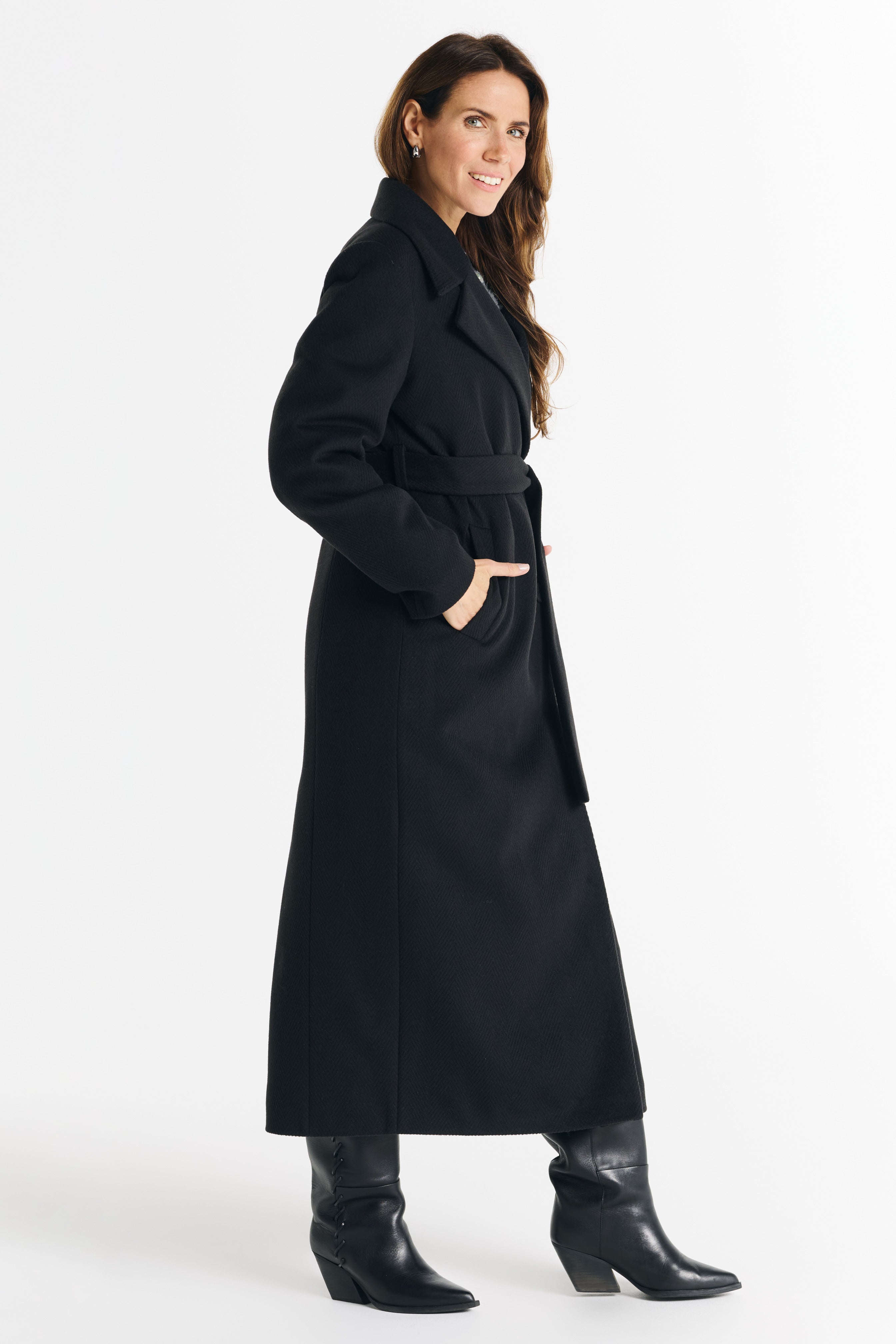 Verona maxi coat black herringbone - salme.pl