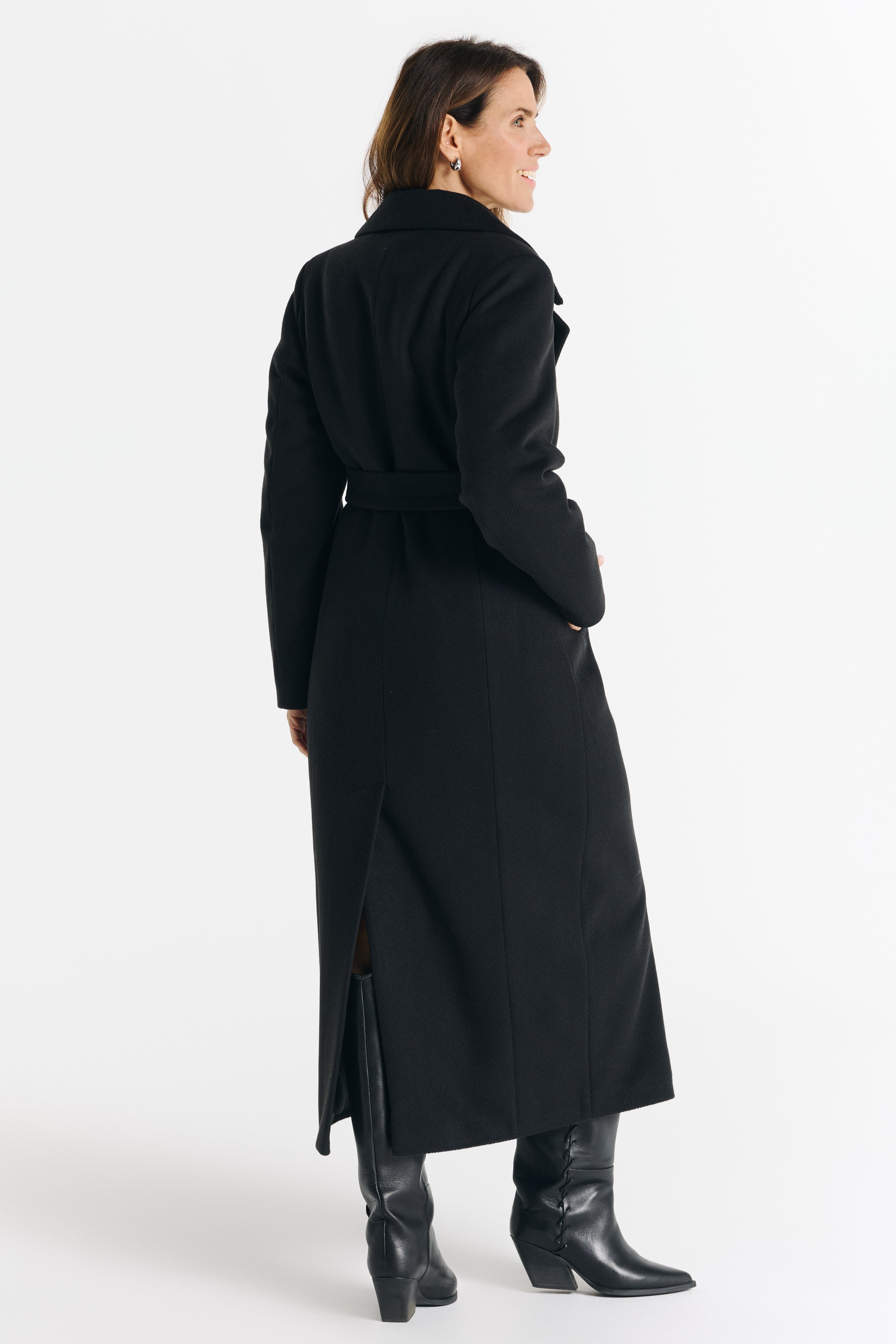 Verona maxi coat black herringbone - salme.pl