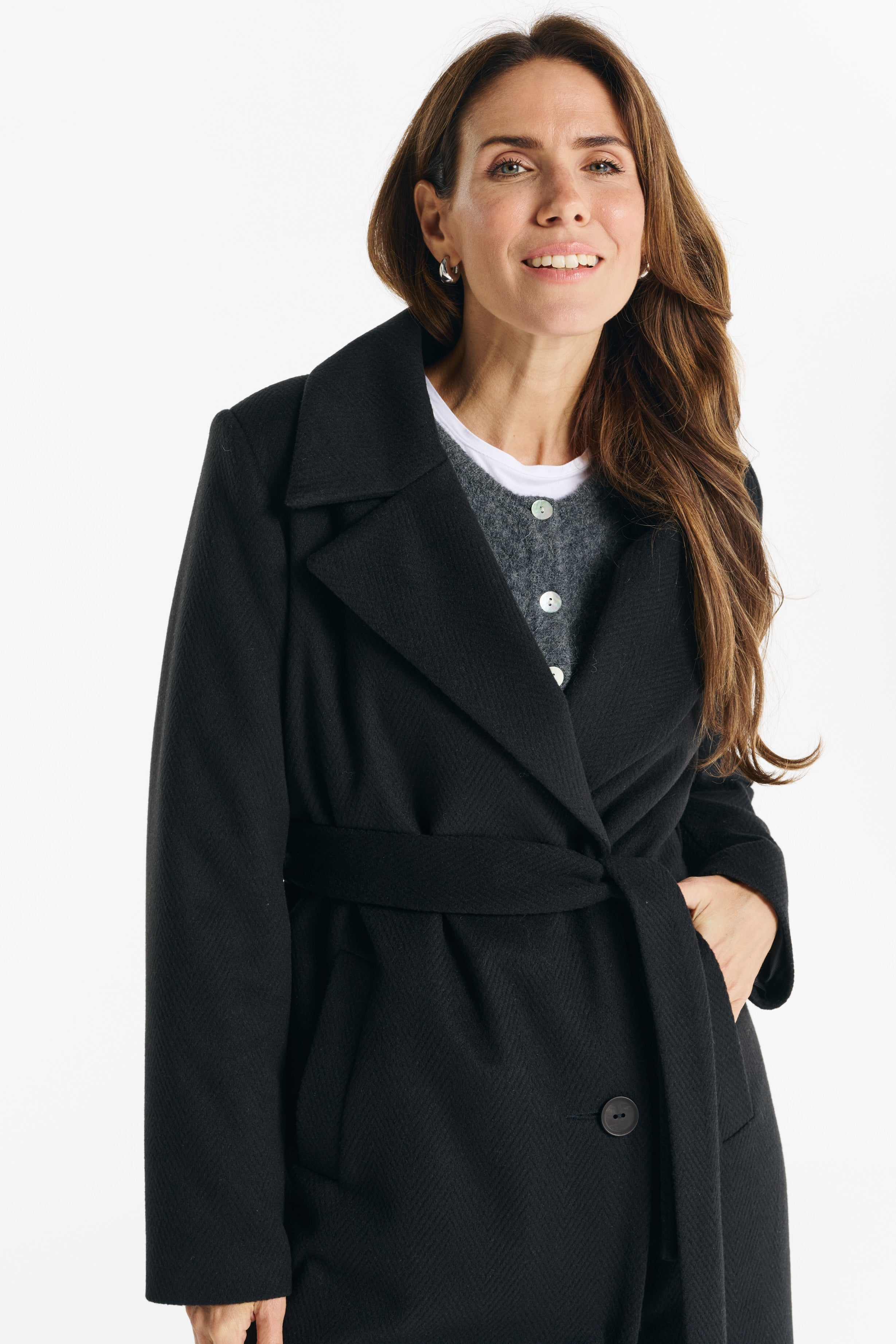 Verona maxi coat black herringbone - salme.pl