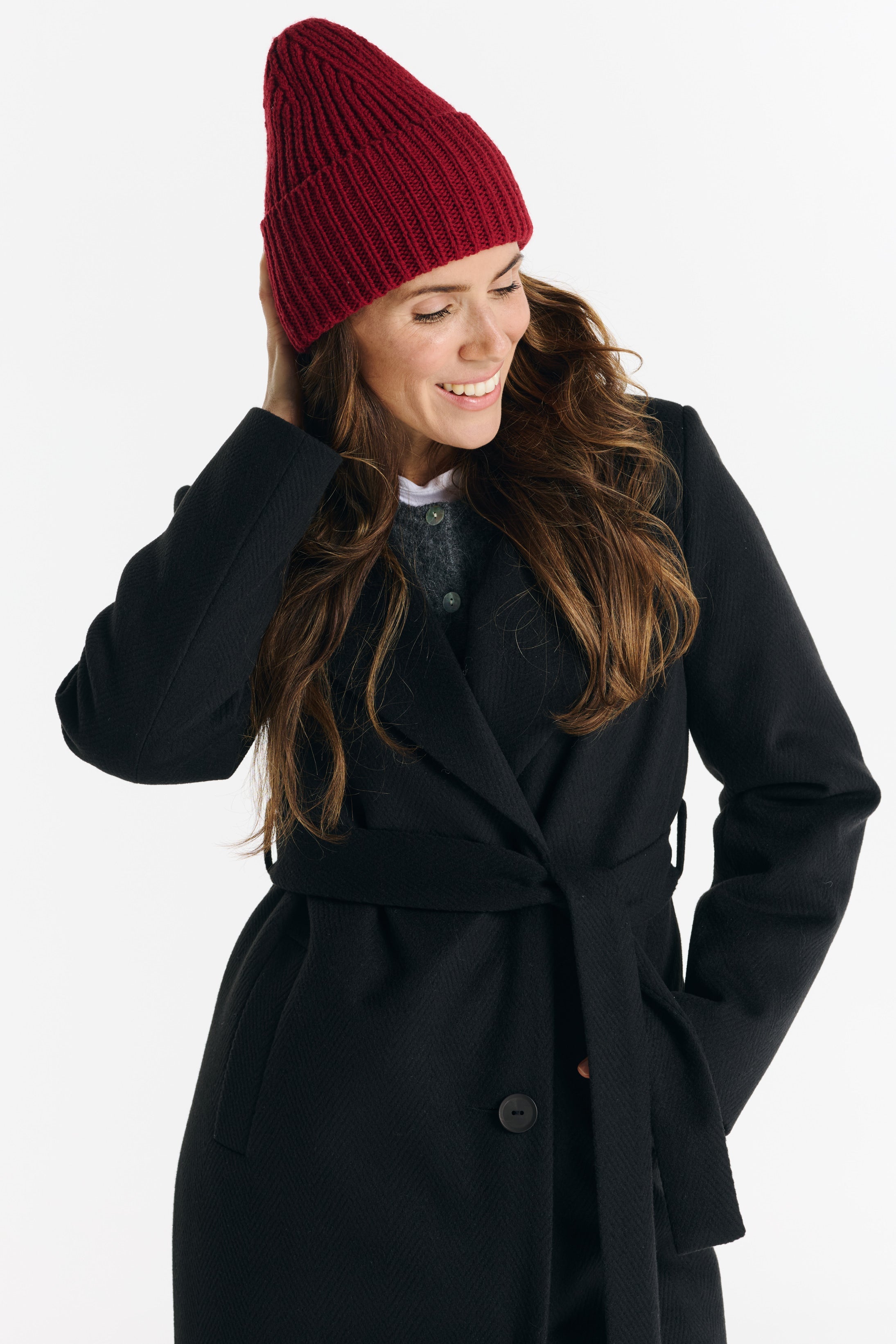 Verona maxi coat black herringbone - salme.pl