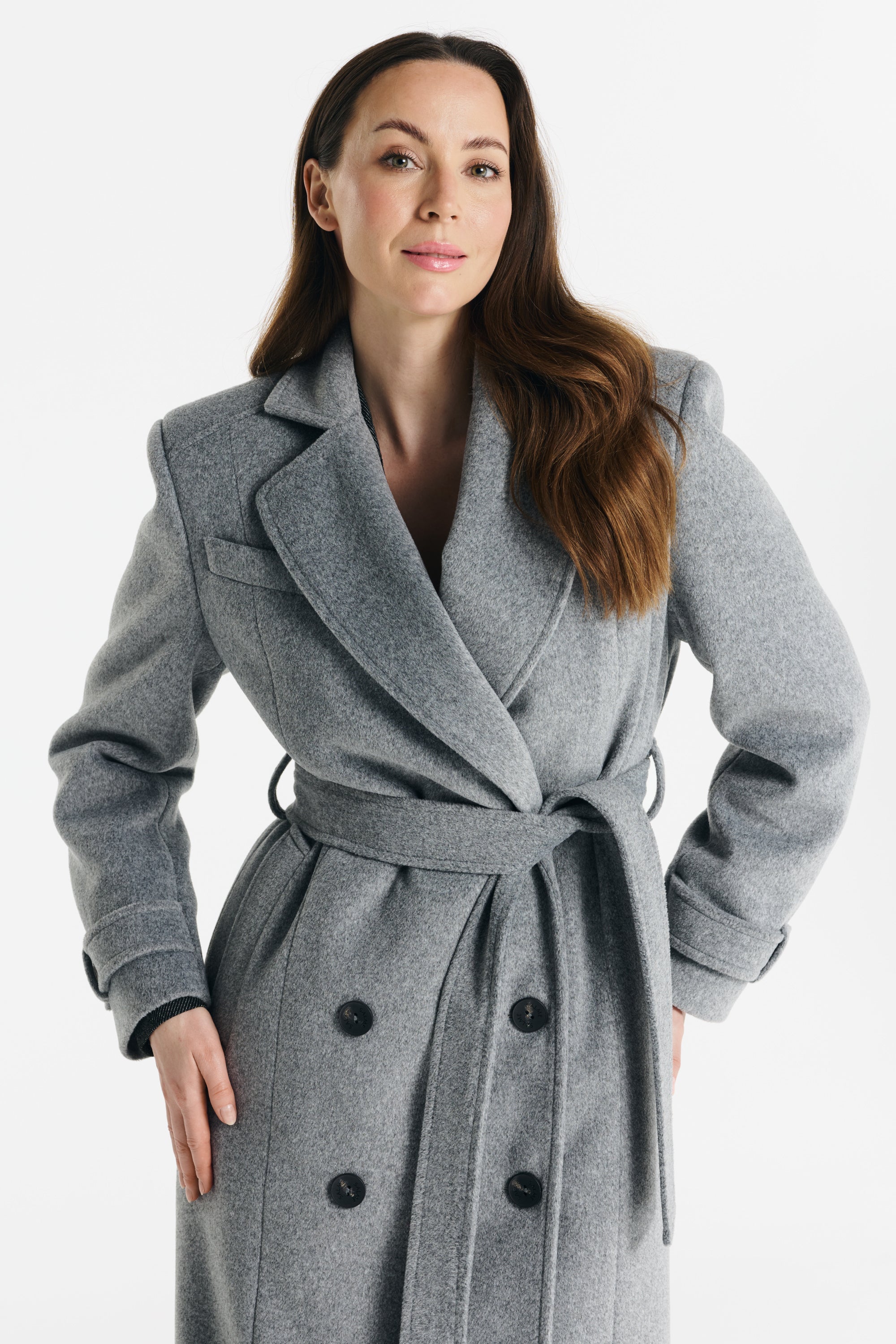 MALWINA maxi coat melange gray