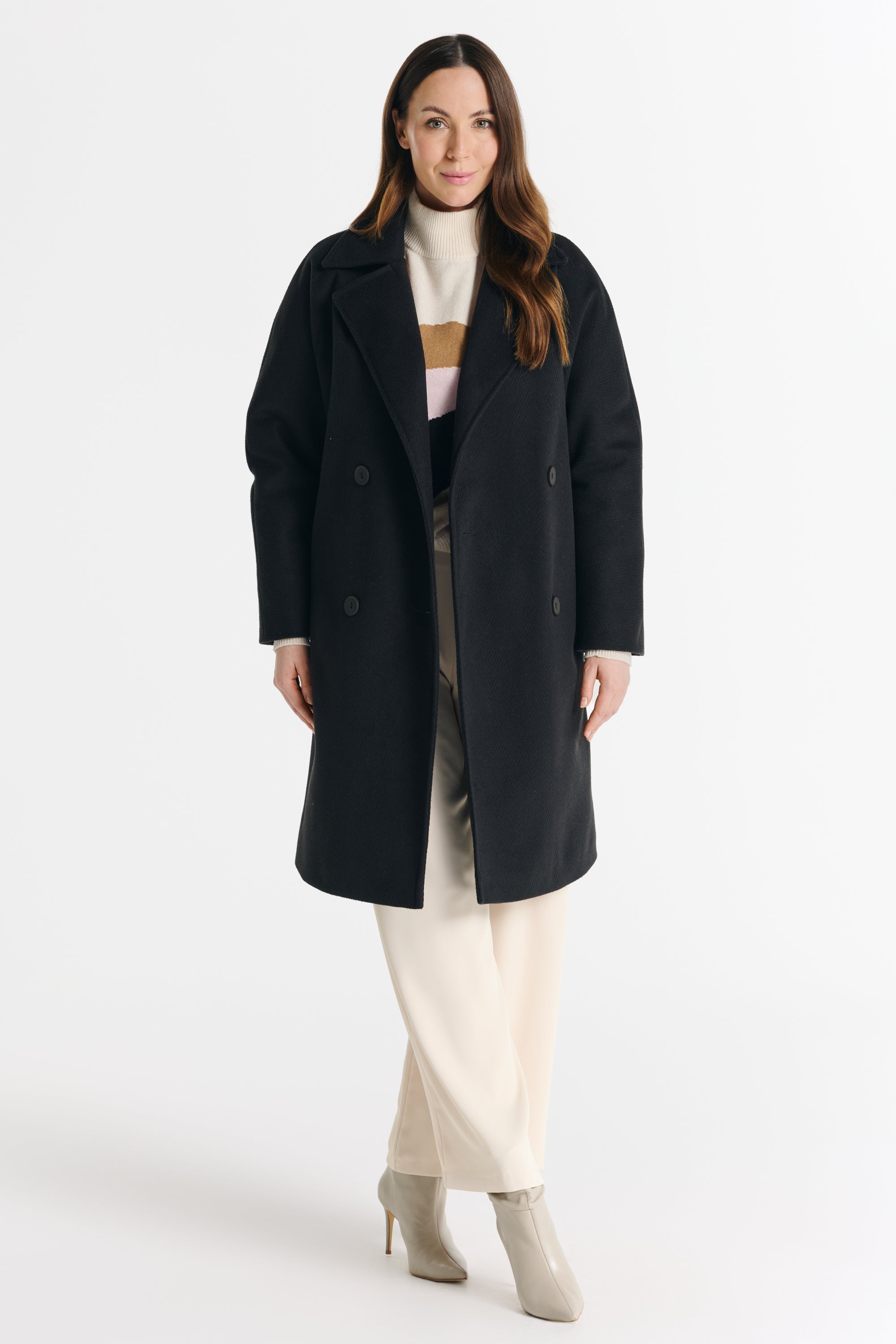 ROBERTA black herringbone coat