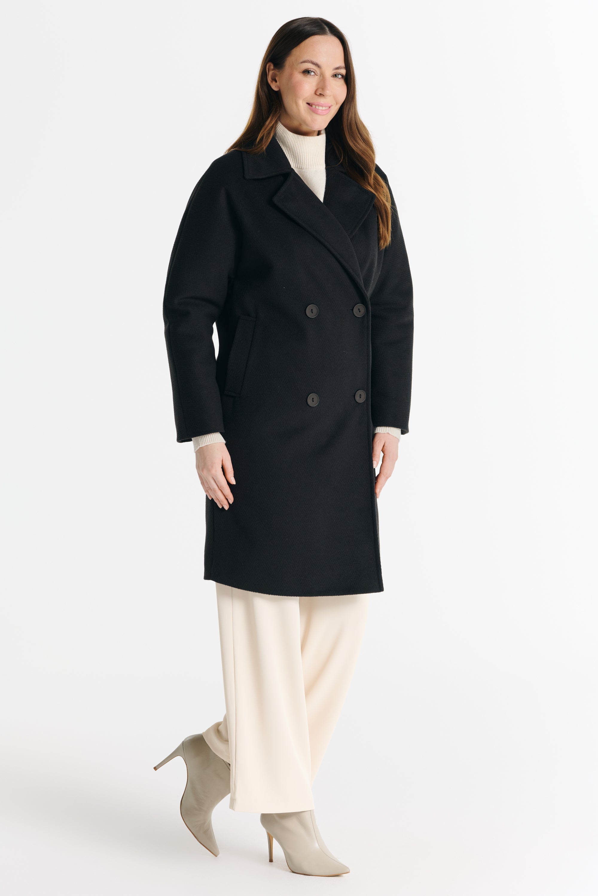ROBERTA black herringbone coat
