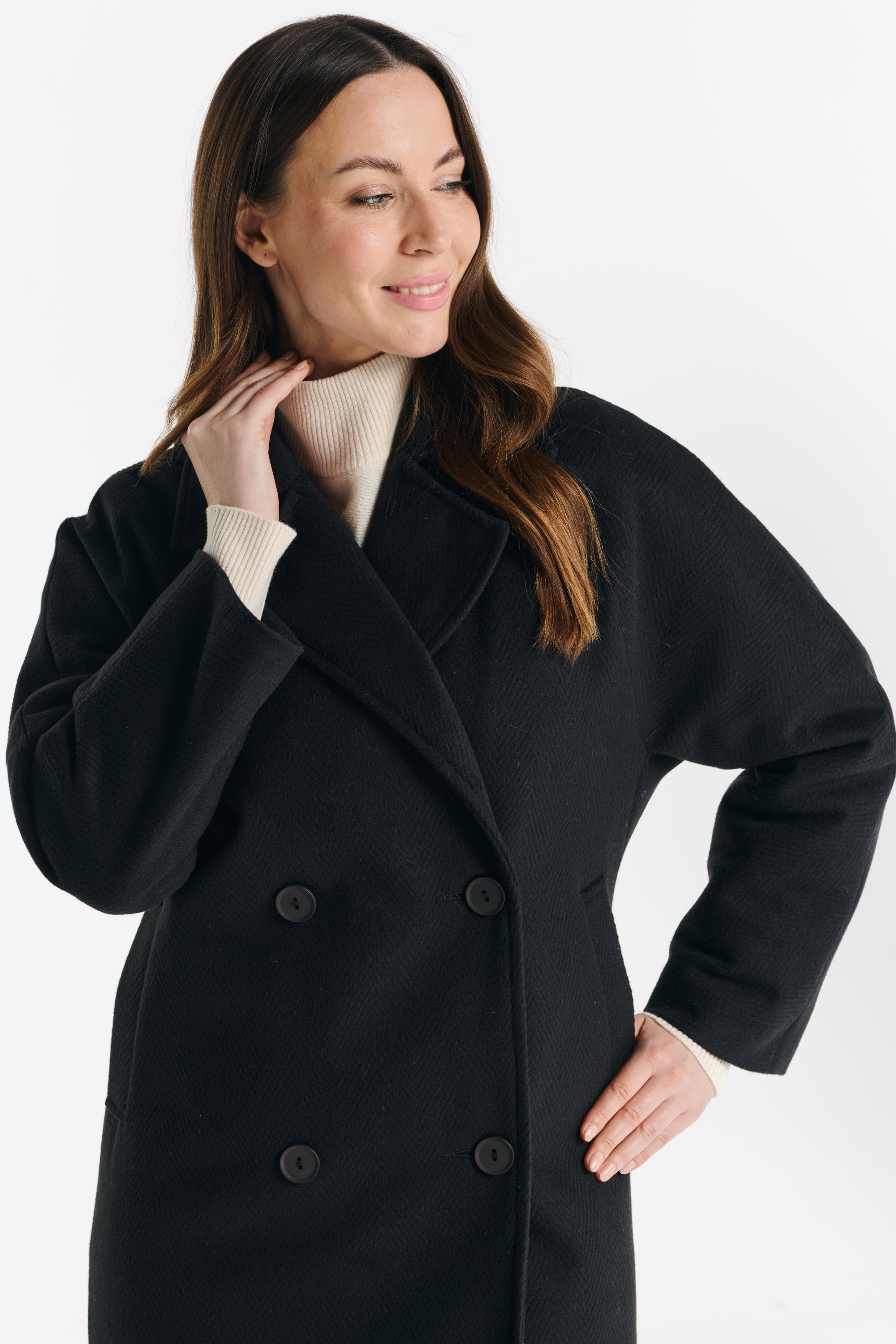 ROBERTA black herringbone coat
