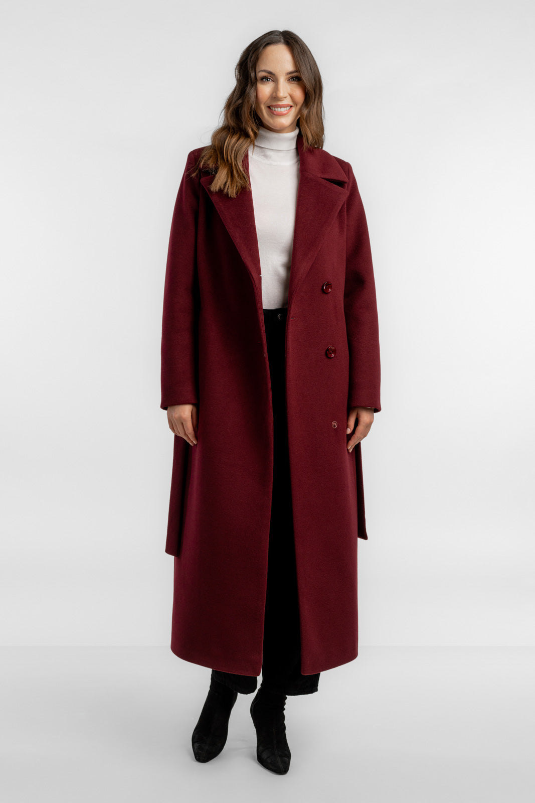 Verona Burgundy Alpaca Coat - salme.pl