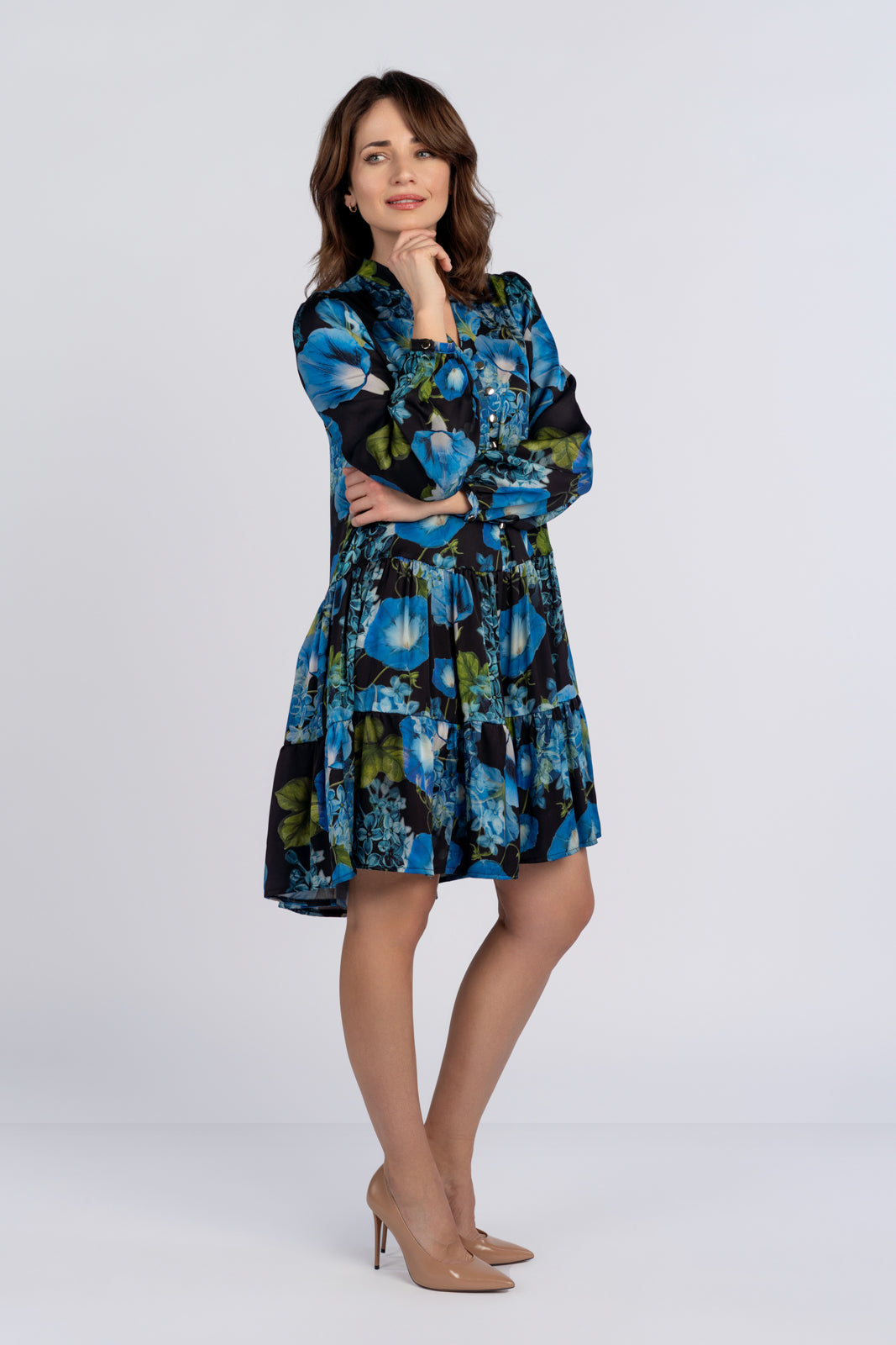 AURORA dress with navy blue flowers