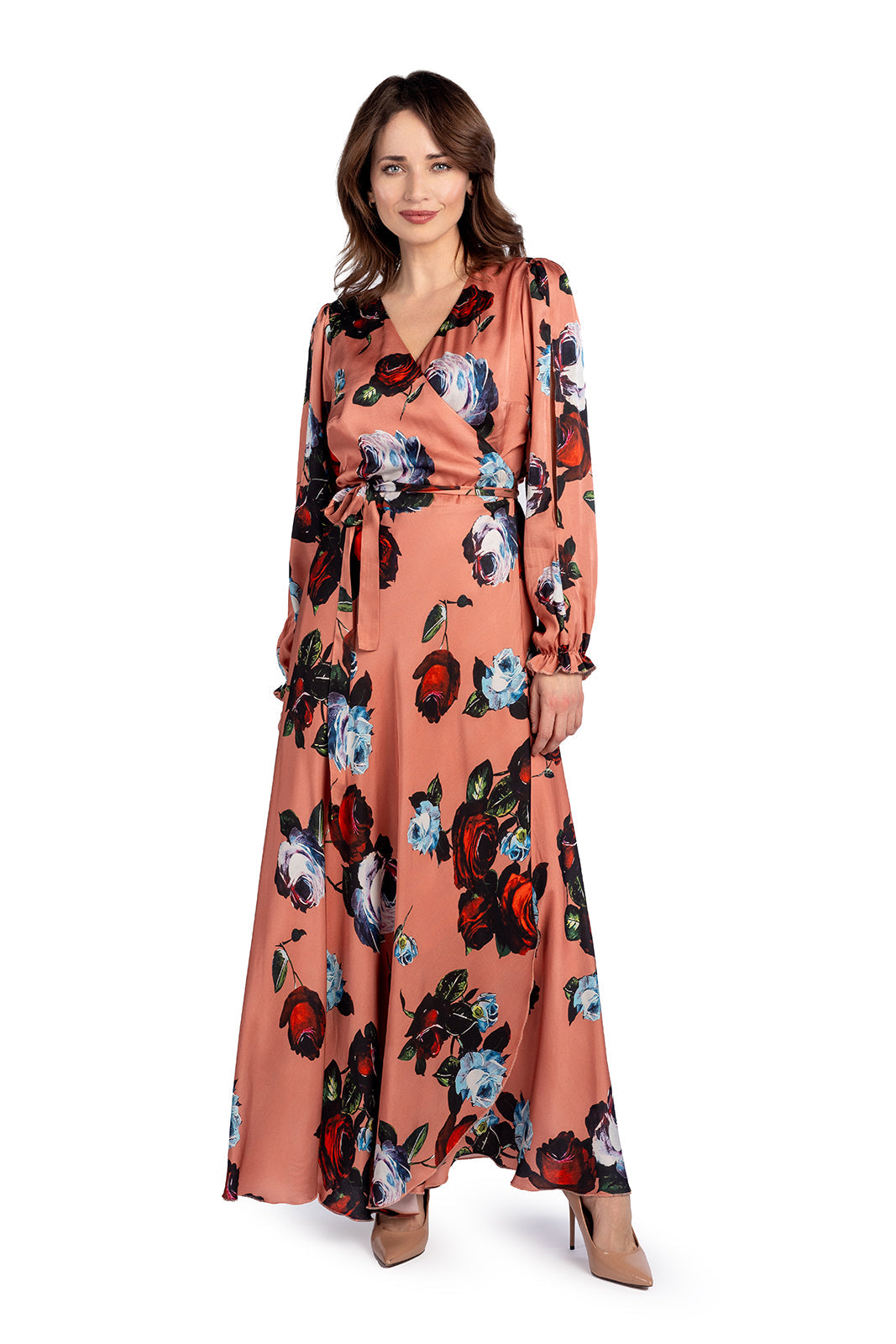 JASMINE dress, orange with roses