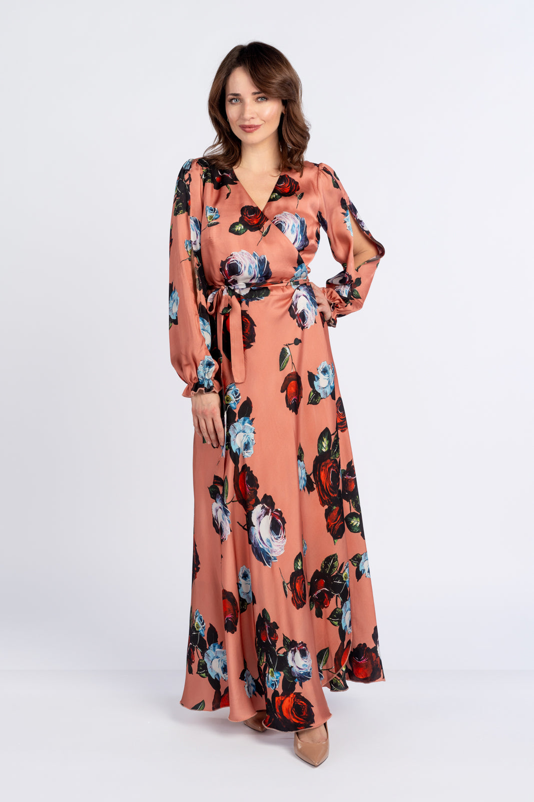 JASMINE dress, orange with roses