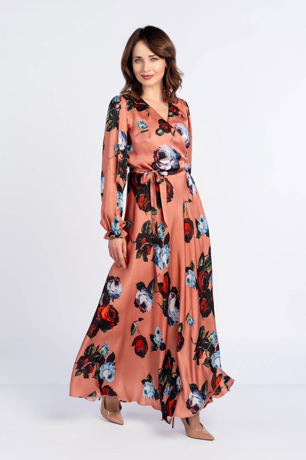 JASMINE dress, orange with roses