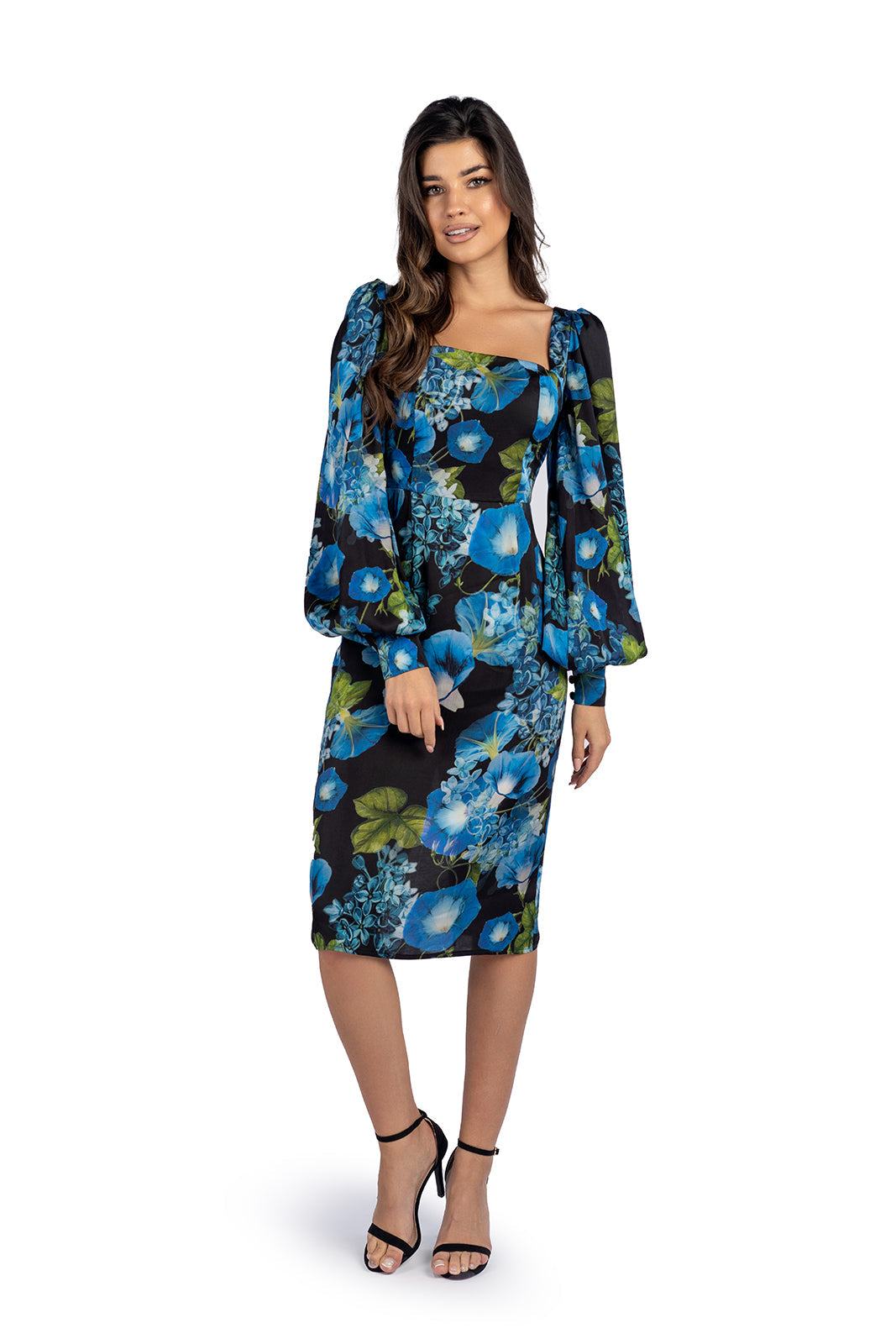 MARINA dress with navy blue flowers