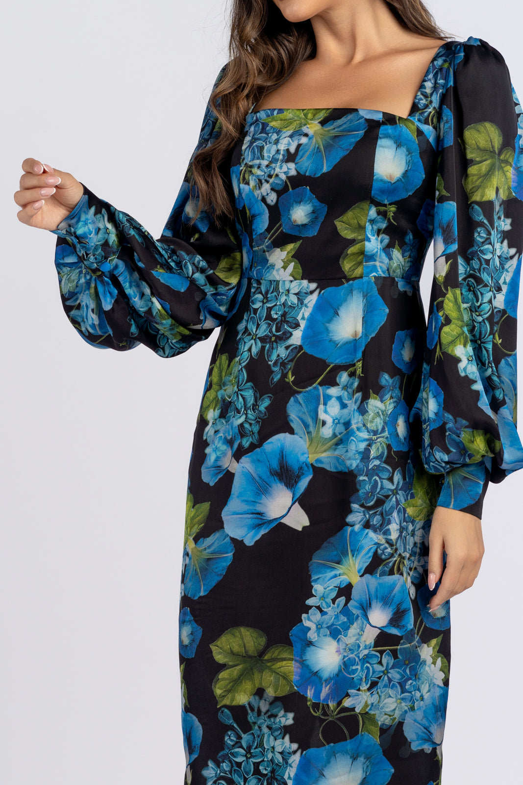 MARINA dress with navy blue flowers