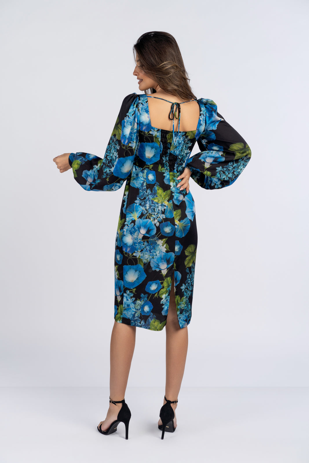 MARINA dress with navy blue flowers