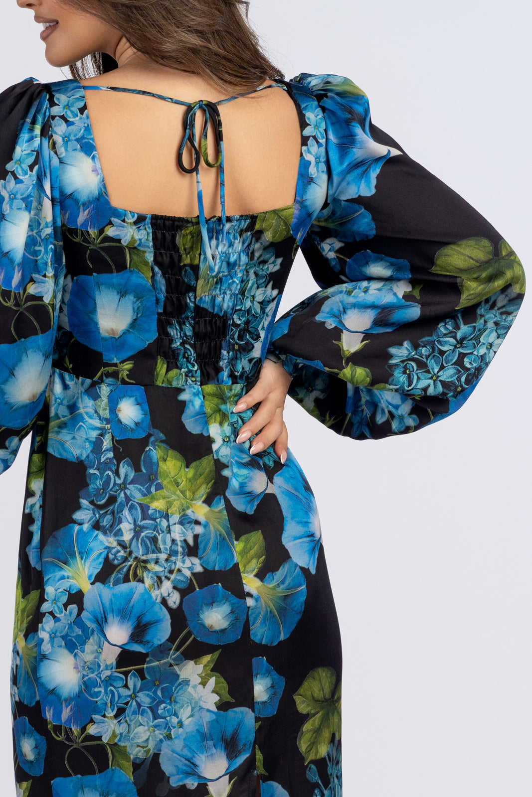 MARINA dress with navy blue flowers