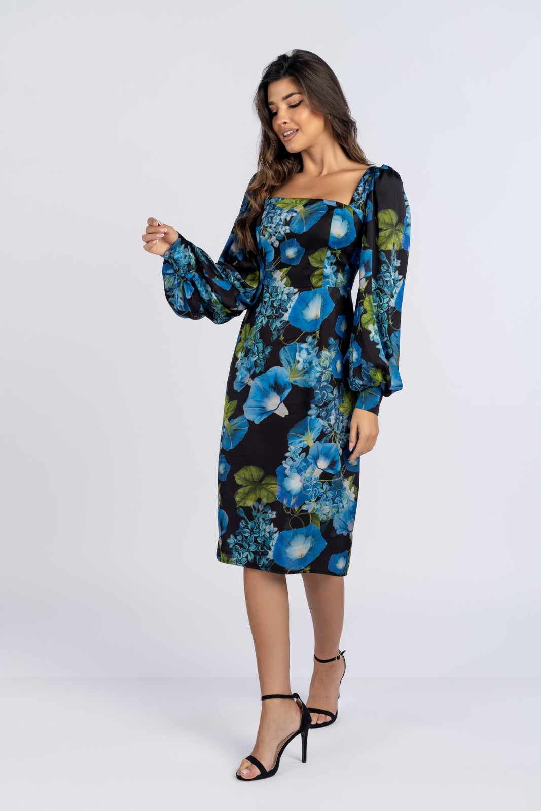 MARINA dress with navy blue flowers