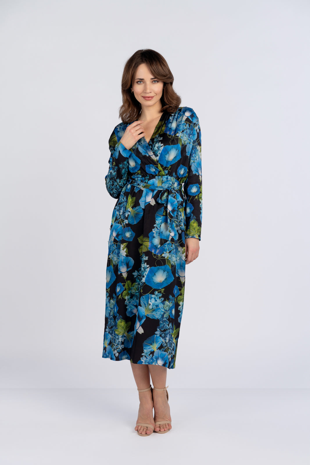 SELENA dress with navy blue flowers