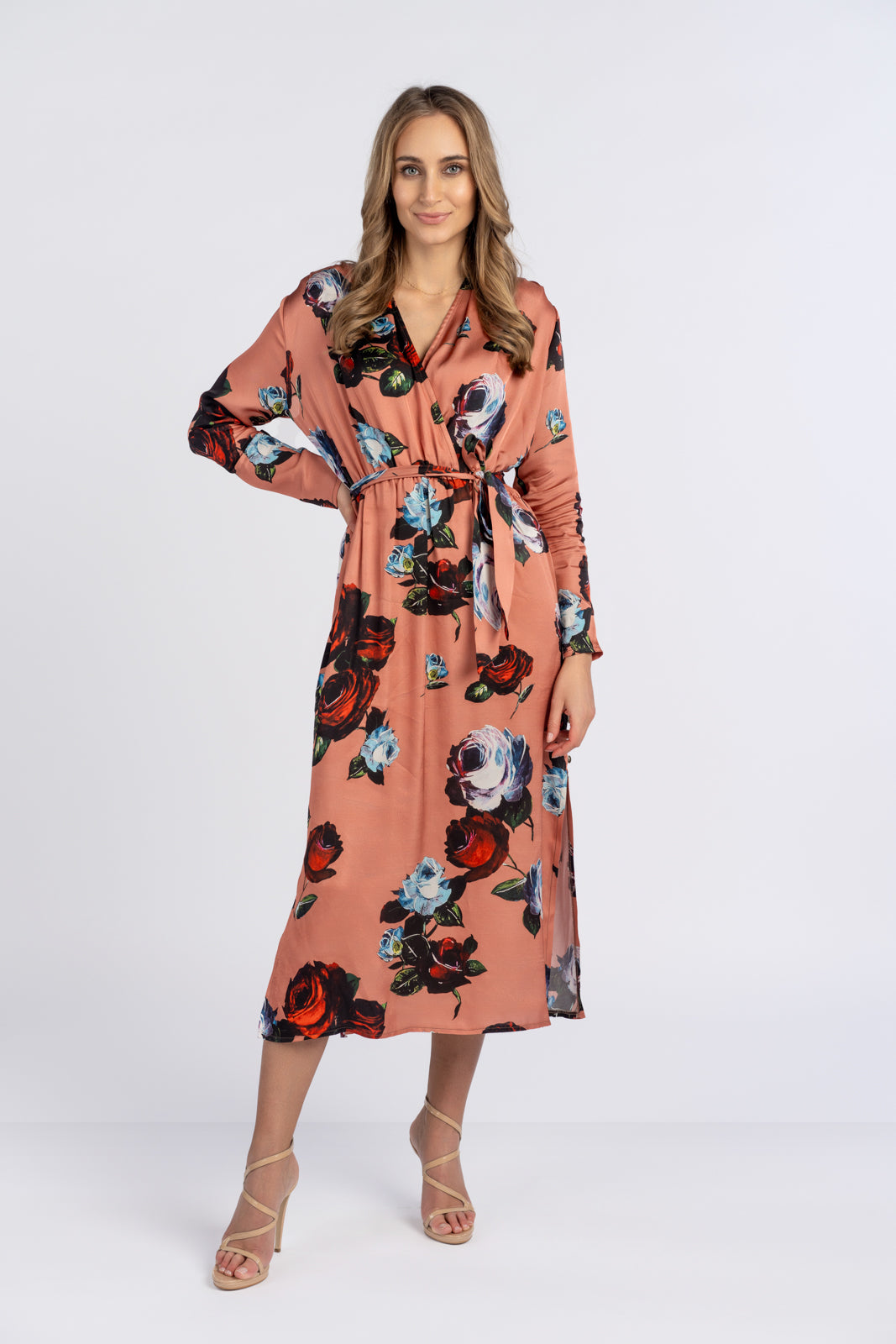 SELENA dress, orange with roses