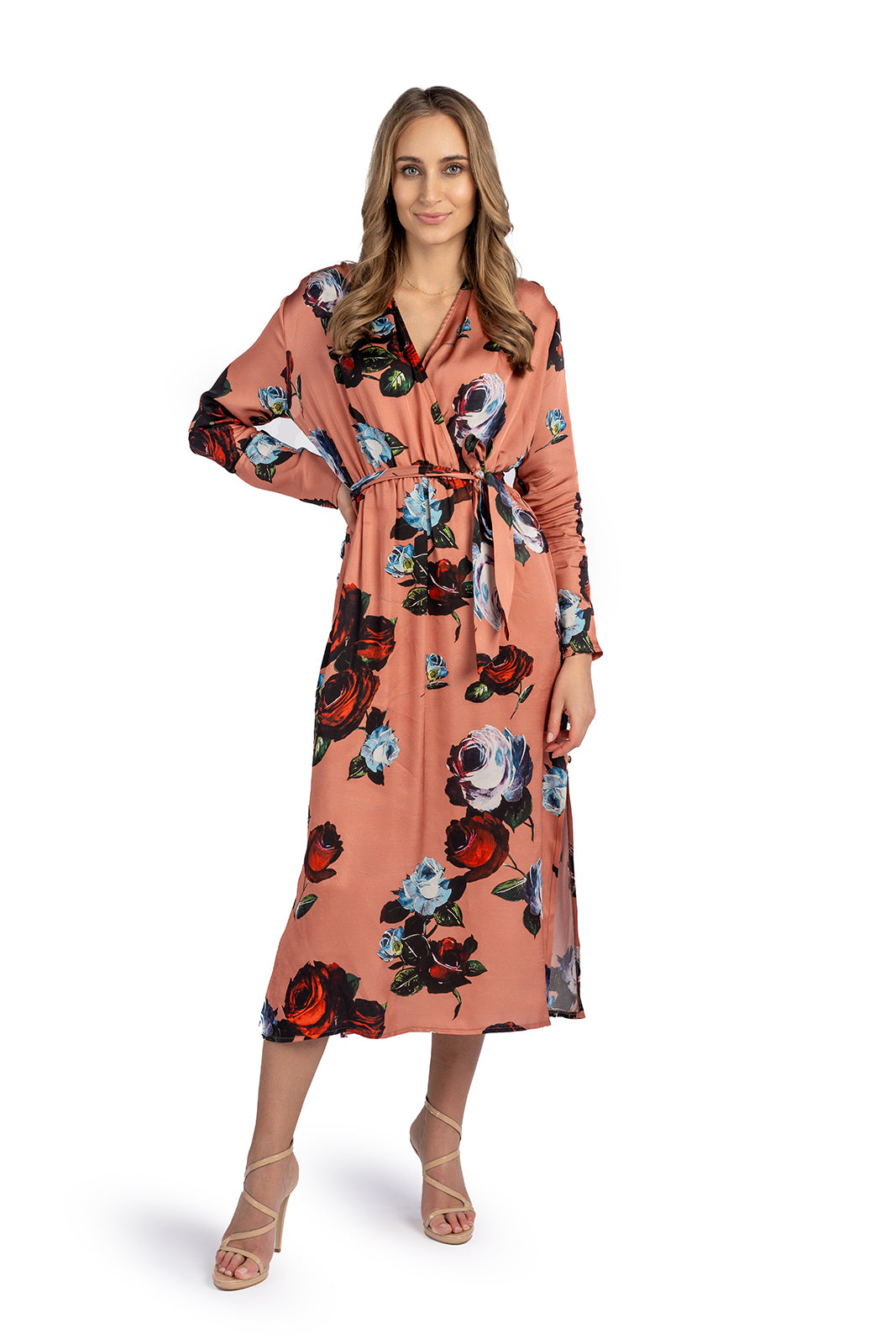 SELENA dress, orange with roses