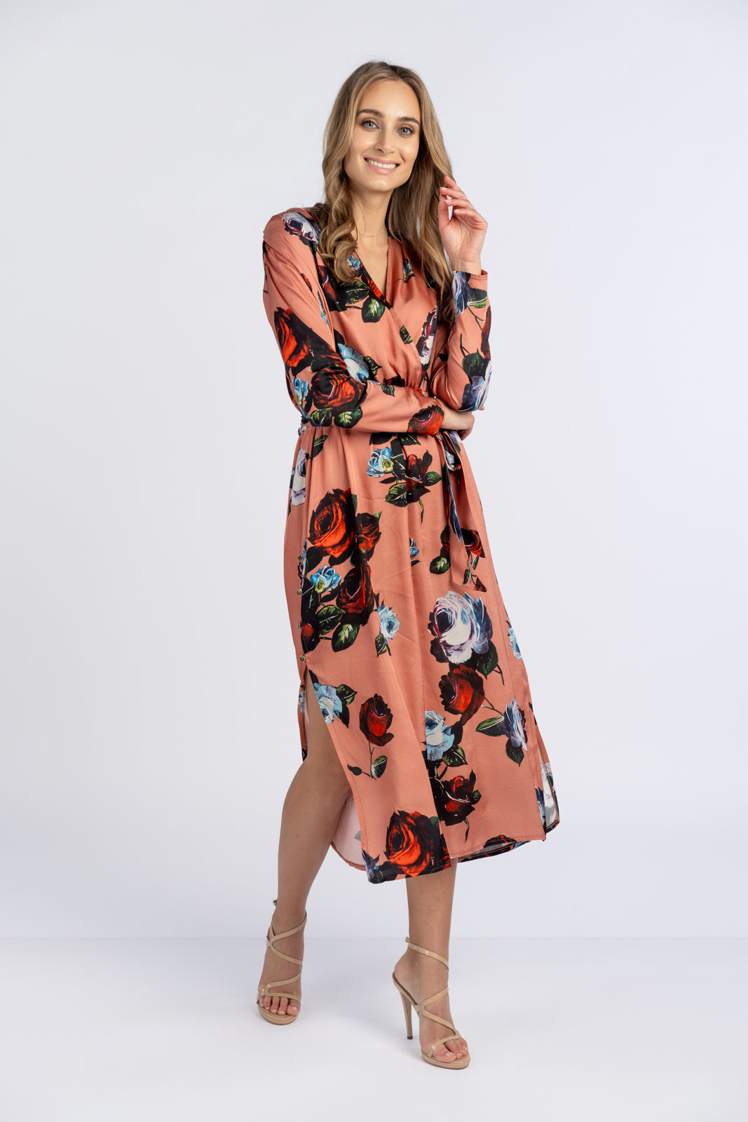 SELENA dress, orange with roses