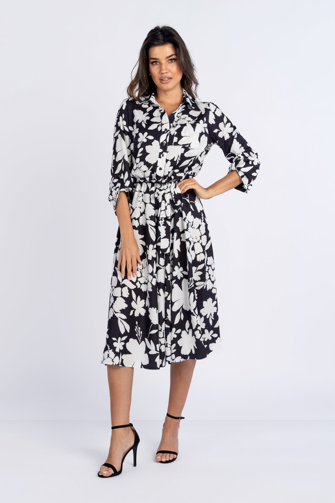 SOFIA dress with black and white flowers