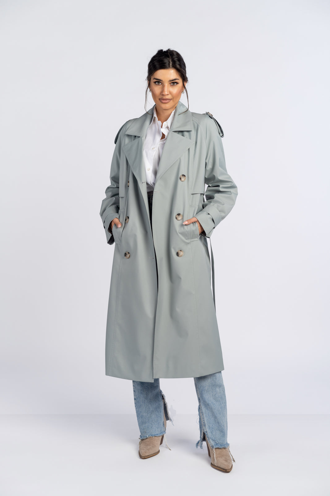 AMANDA mint trench coat